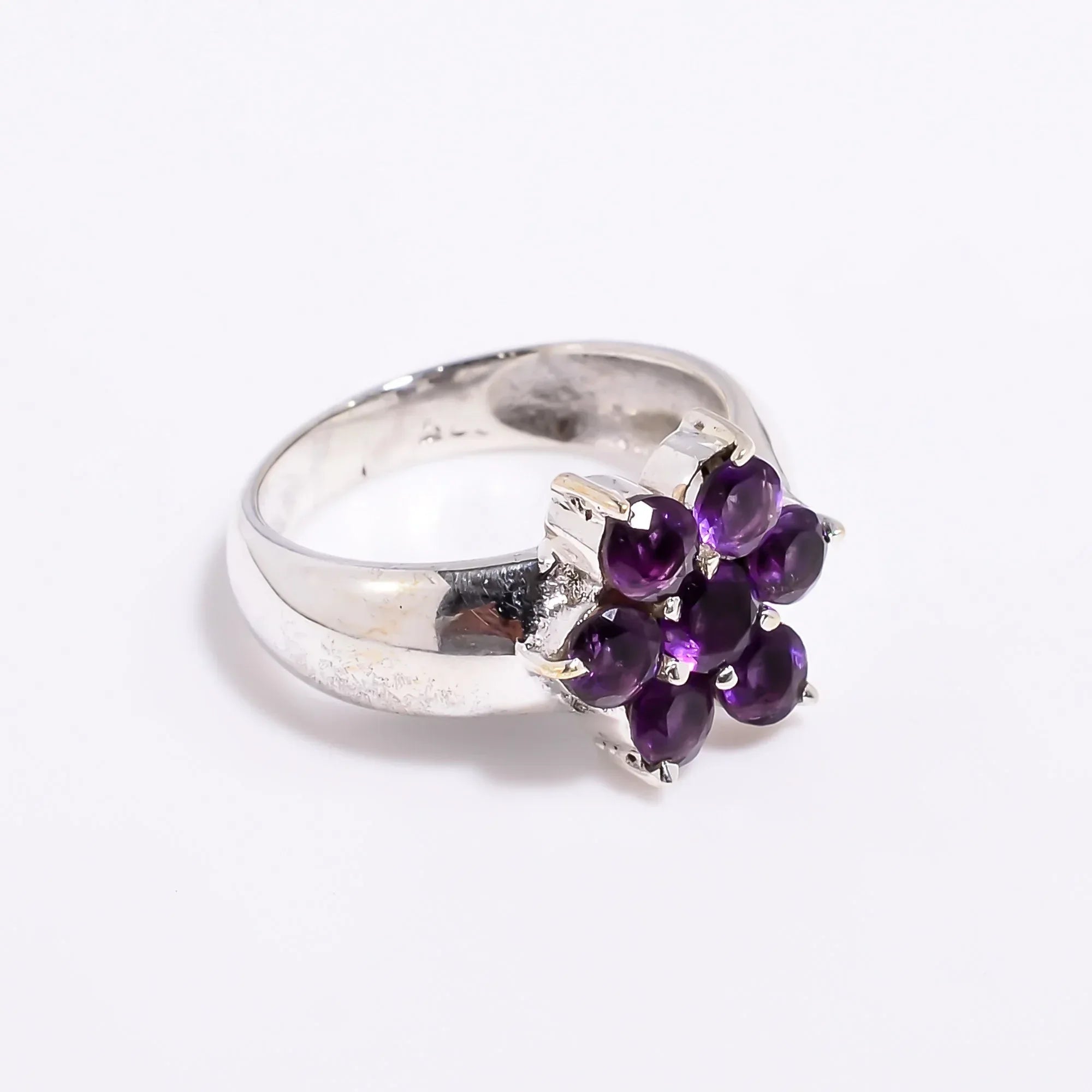 Amethyst Floral Ring: 925 Sterling Silver February Birthstone