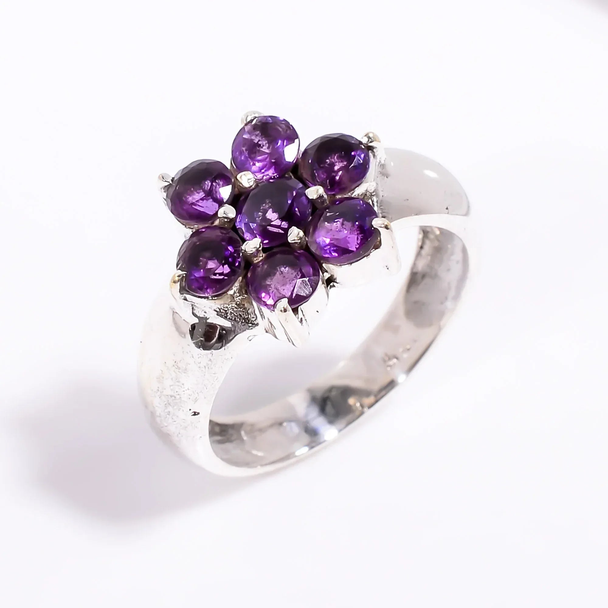 Amethyst Floral Ring: 925 Sterling Silver February Birthstone