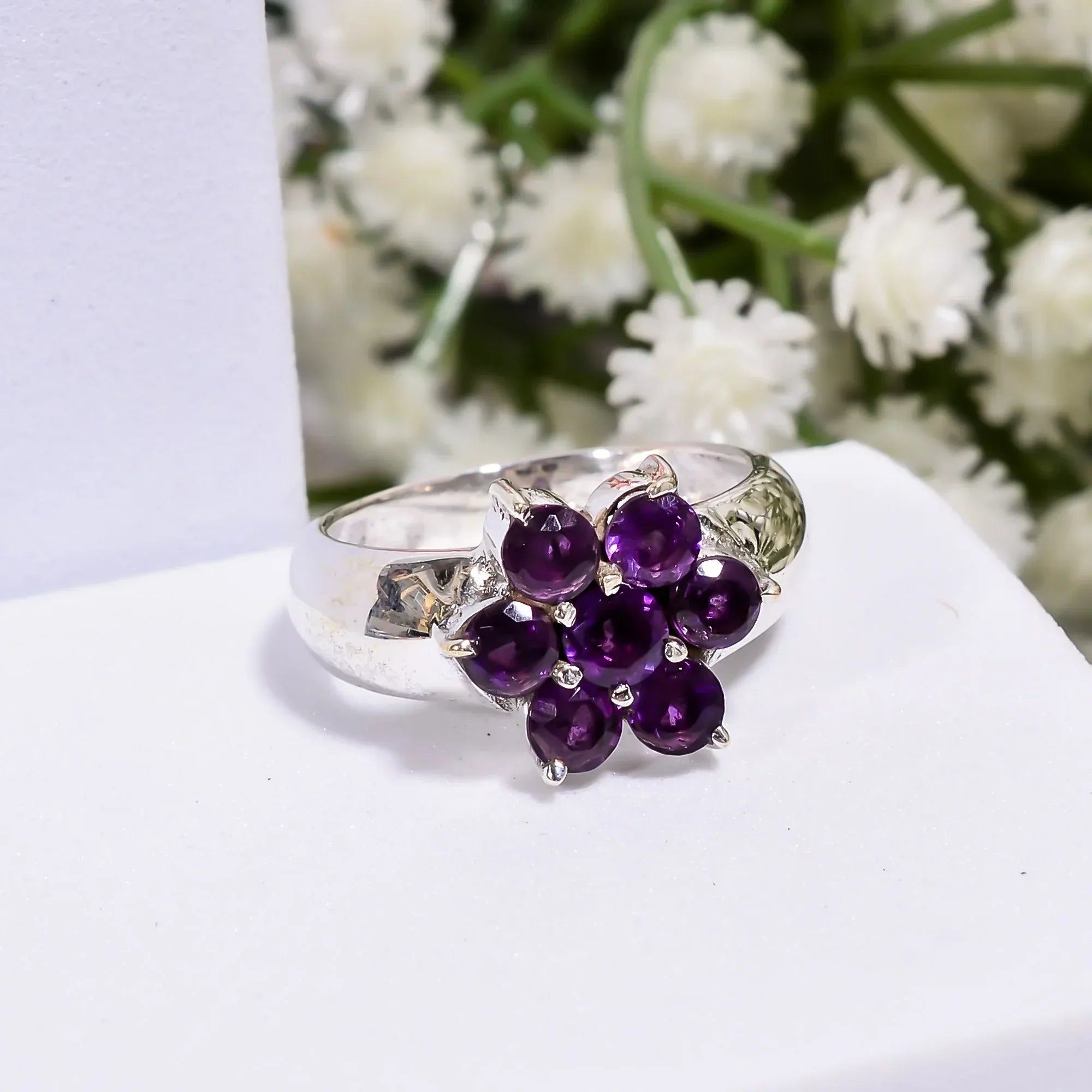 Amethyst Floral Ring: 925 Sterling Silver February Birthstone
