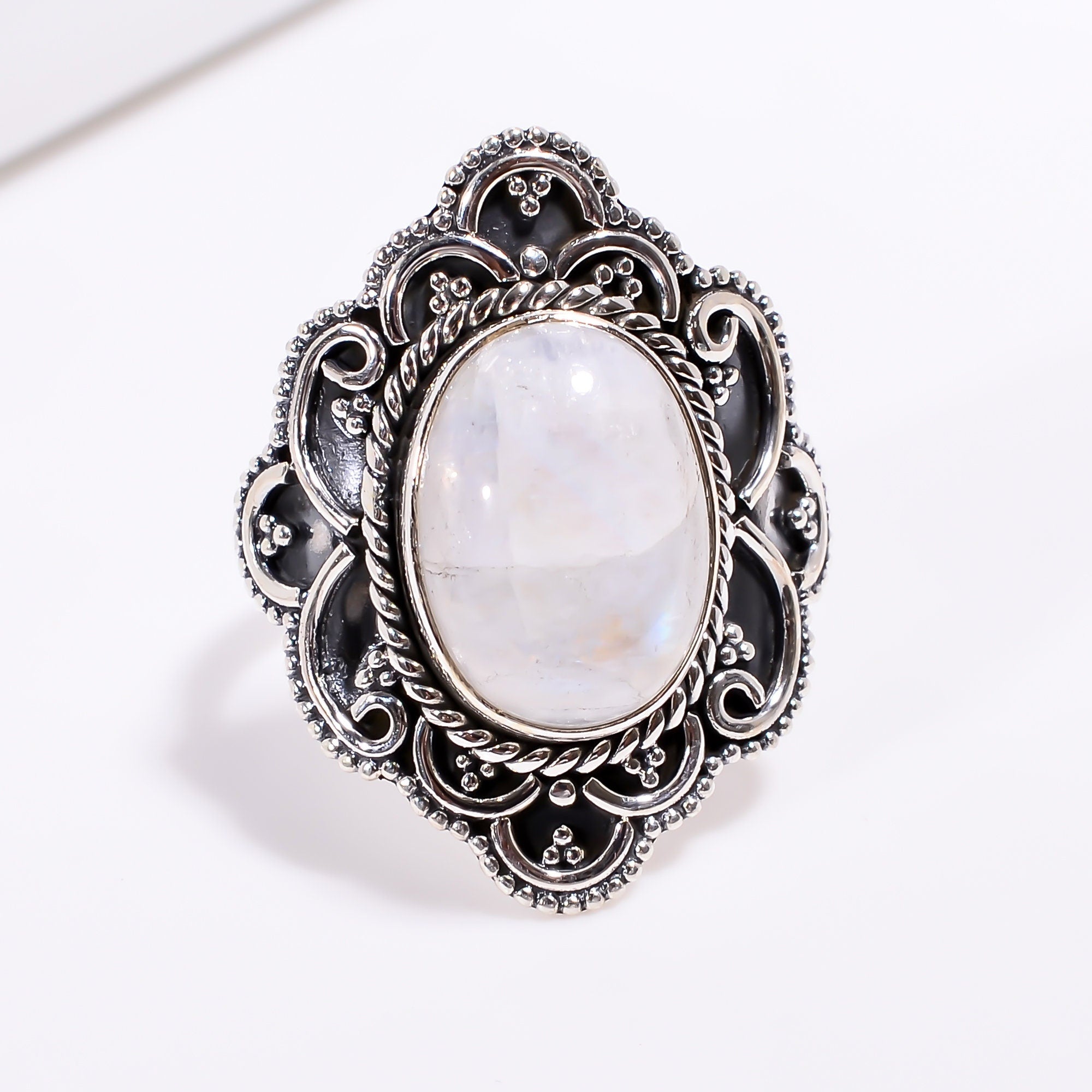 Oval Moonstone 925 Sterling Silver Ring: June Birthstone