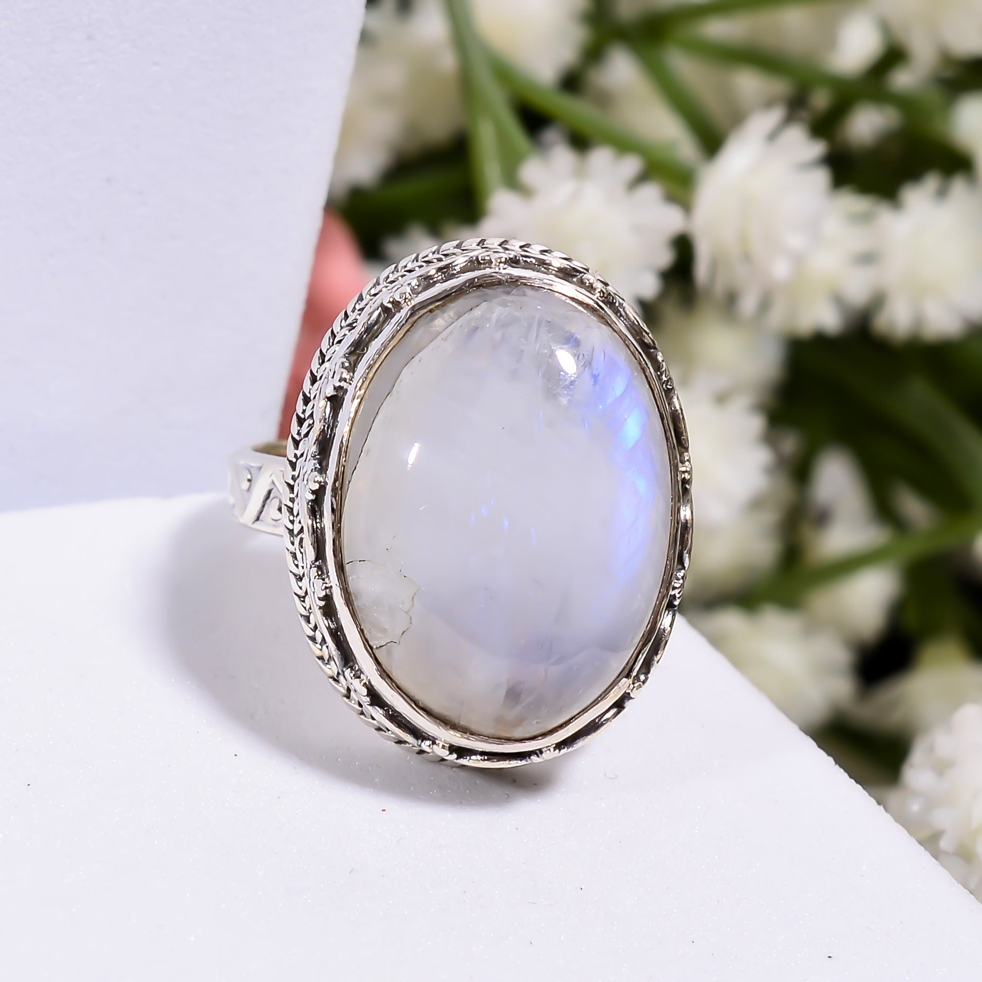 Oval Moonstone Ring: Handmade 925 Sterling Silver, June Birthstone