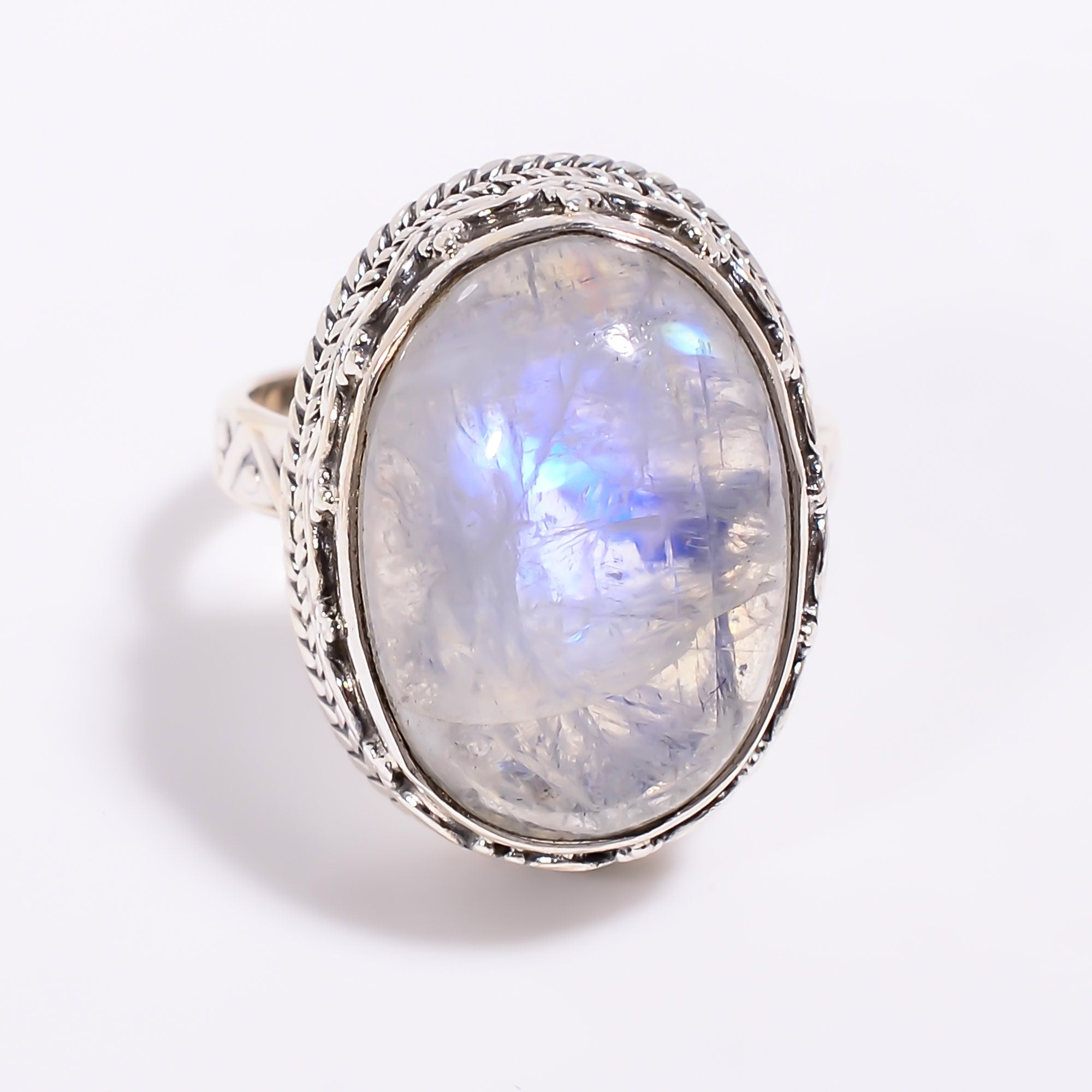 Natural Moonstone Ring: 925 Sterling Silver Boho Jewelry