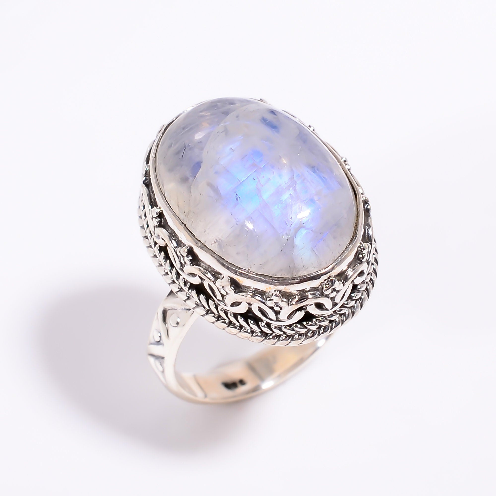 Natural Moonstone Ring: 925 Sterling Silver Boho Jewelry