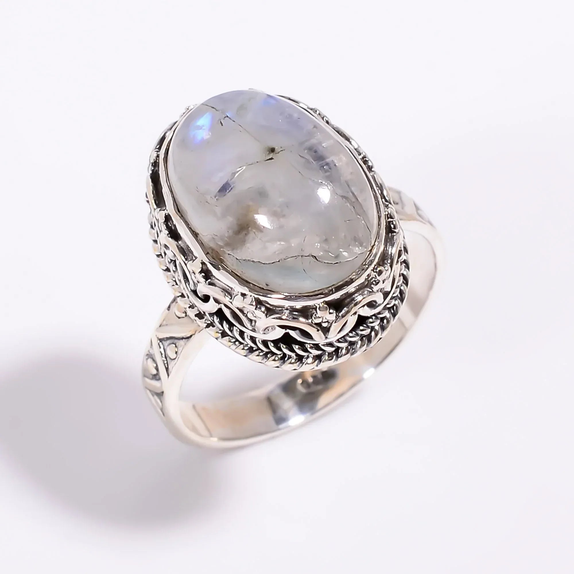 925 Sterling Silver Rainbow Moonstone Ring: June Birthstone