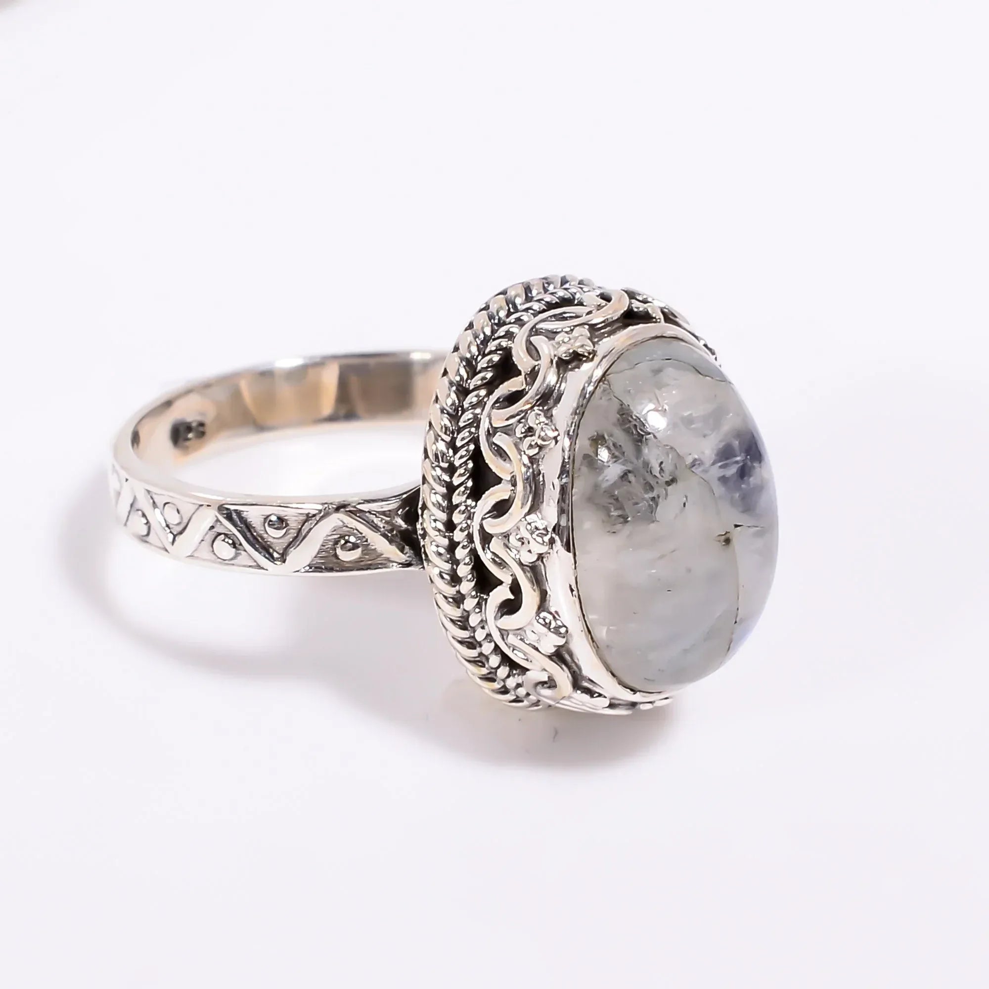 925 Sterling Silver Rainbow Moonstone Ring: June Birthstone