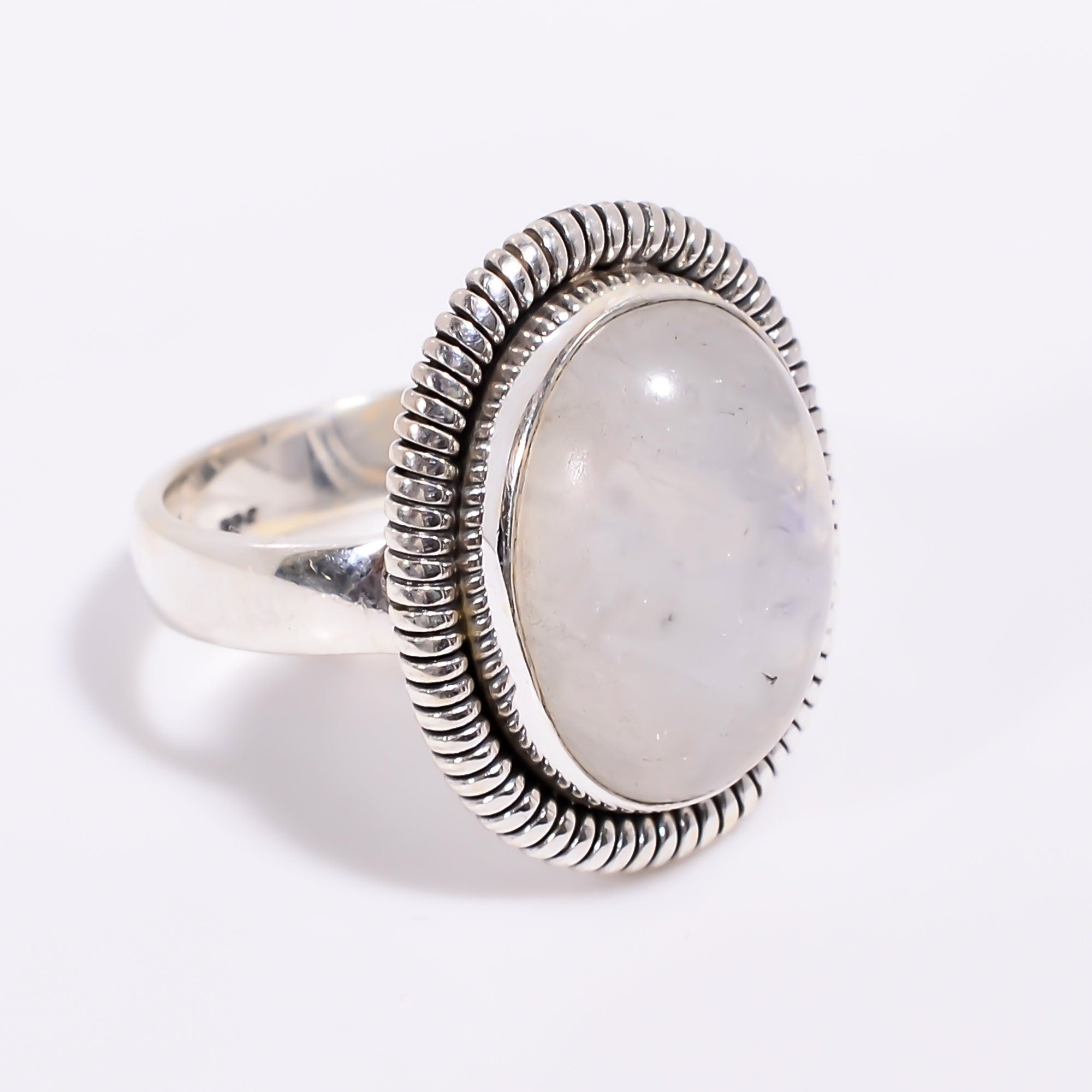 Natural Moonstone Ring: Sterling Silver Boho Statement Jewelry