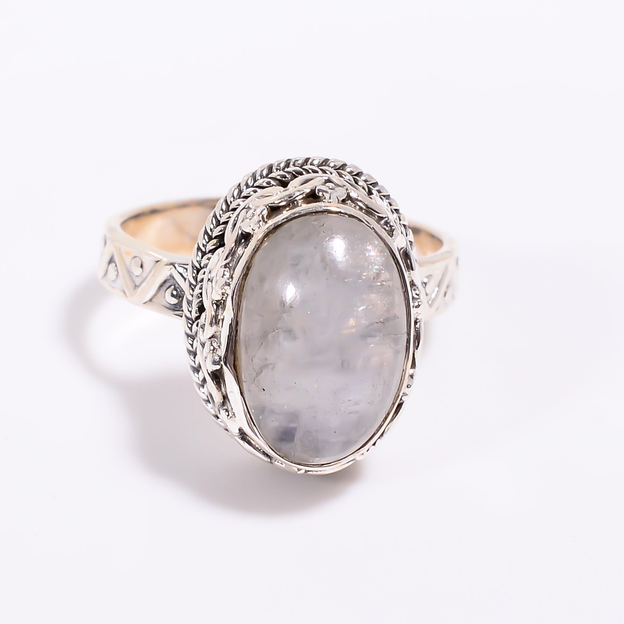 Natural Moonstone Ring: Oval Cabochon 925 Sterling Silver, June Birthstone
