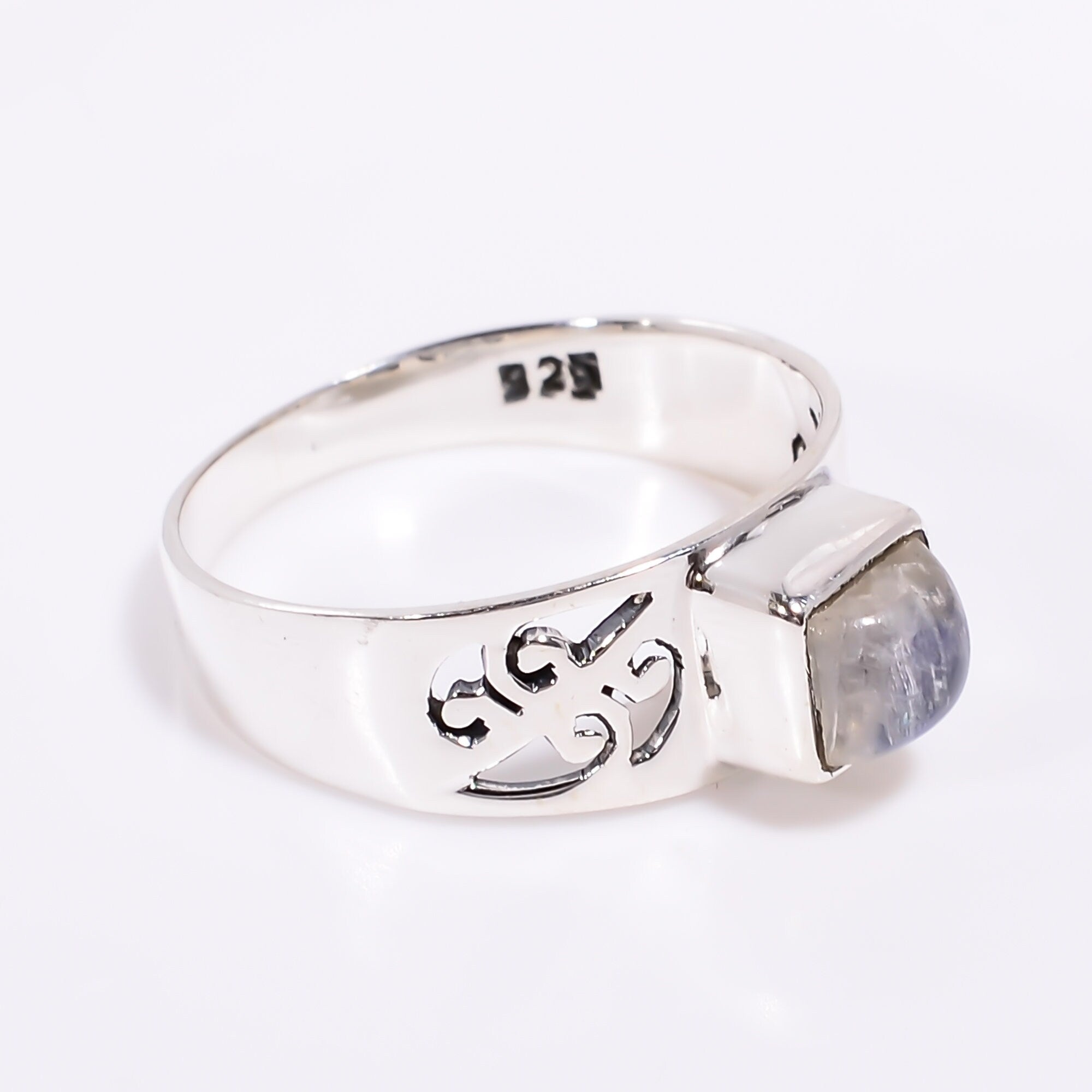 Natural Blue Fire Moonstone Ring: 925 Sterling Silver Boho Jewelry