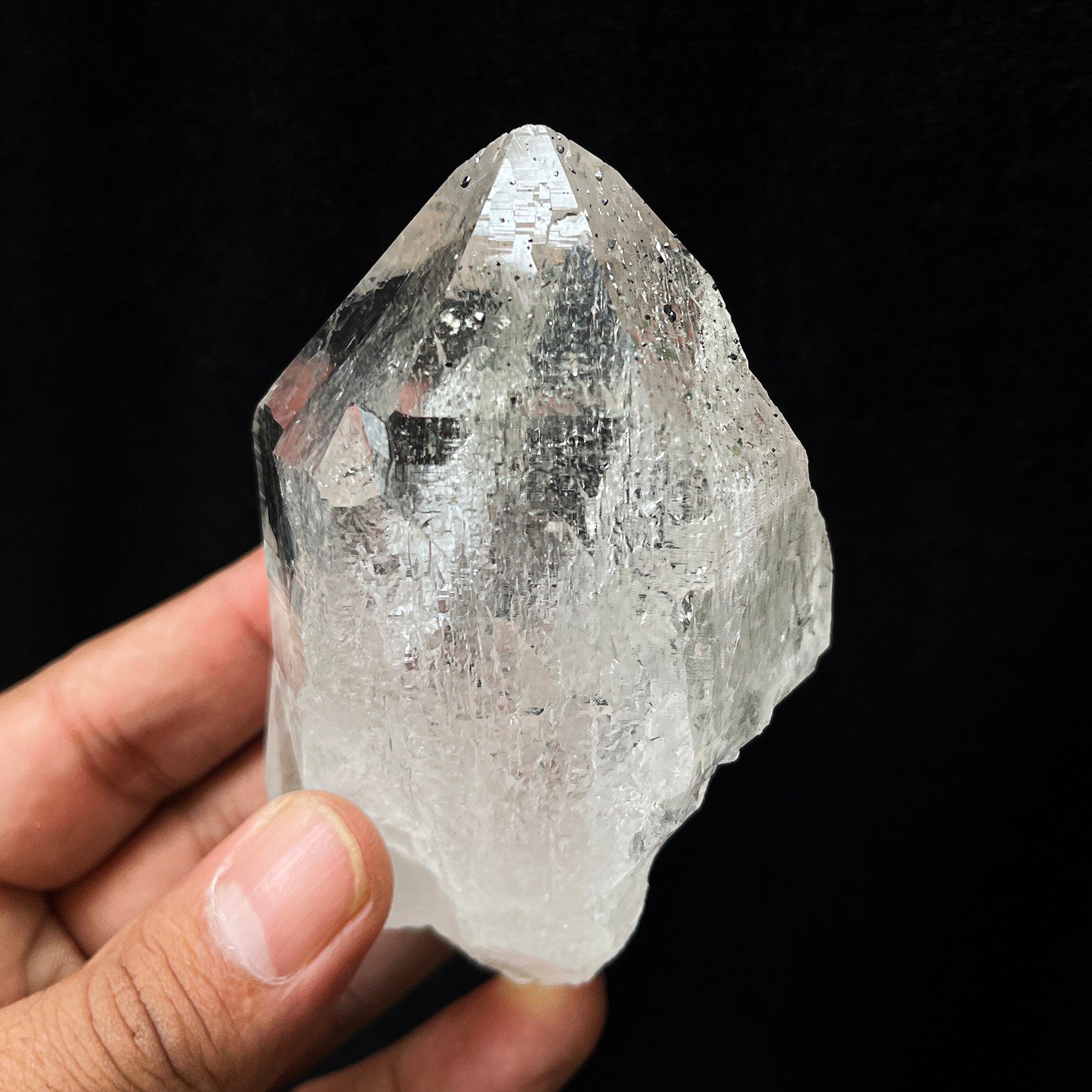 Clear Chlorite Quartz Point: 260gm Red Healer Crystal Self-Standing Rough