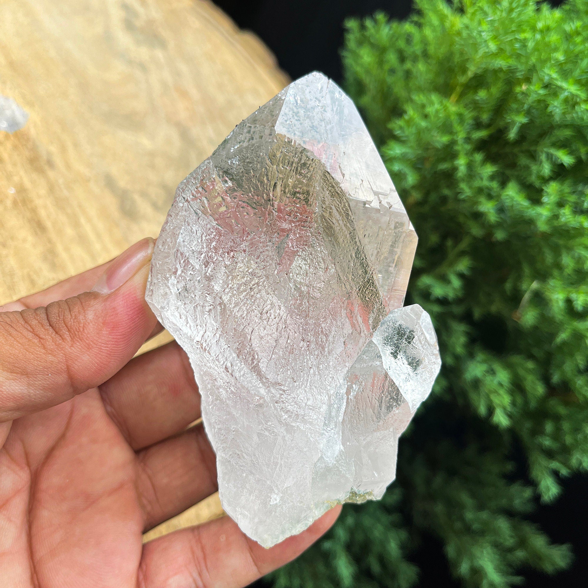 Clear Chlorite Quartz Point: 260gm Red Healer Crystal Self-Standing Rough