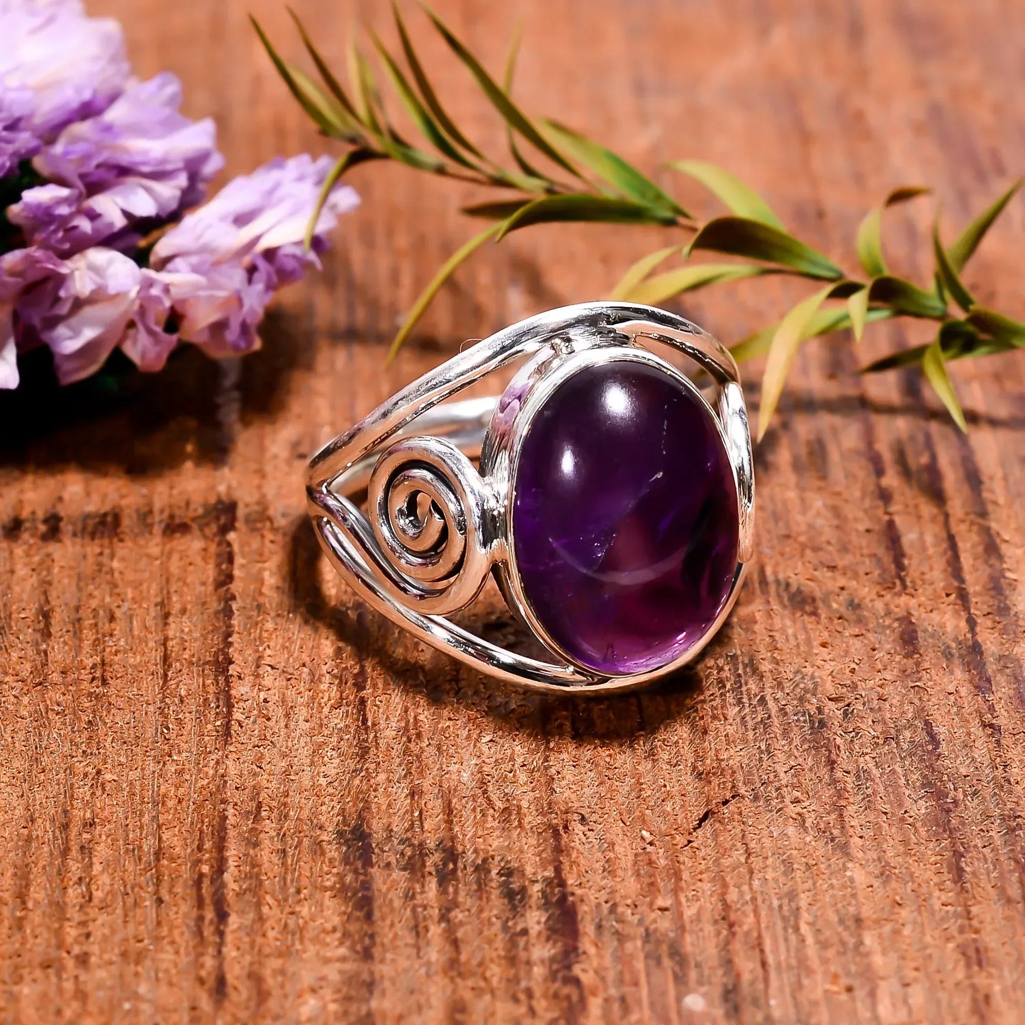 Amethyst Sterling Silver Ring: Natural Gemstone, February Birthstone