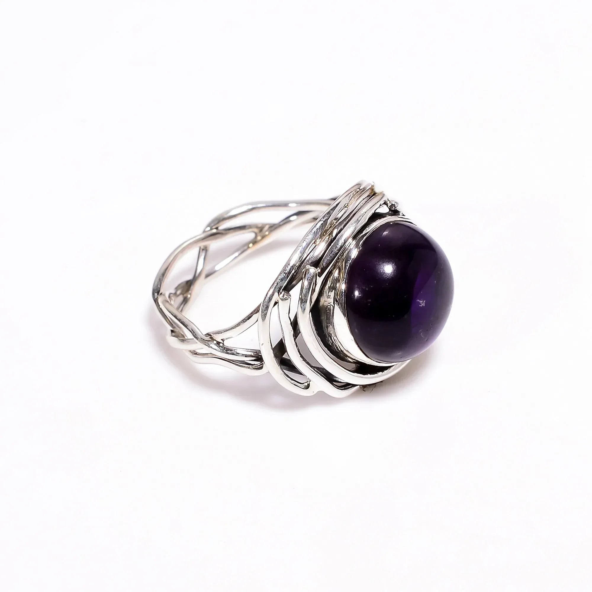 Handmade Sterling Silver Amethyst Ring: Wire Wrapped February Birthstone