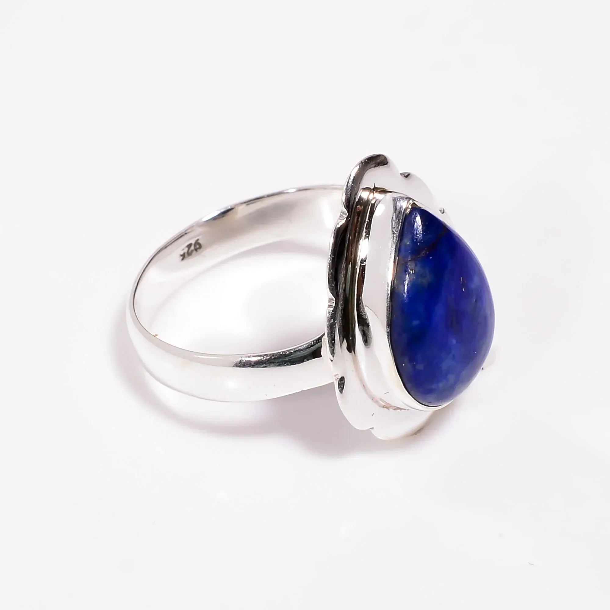 Handmade Lapis Lazuli Sterling Silver Ring: Pear Cabochon, Bohemian Jewelry