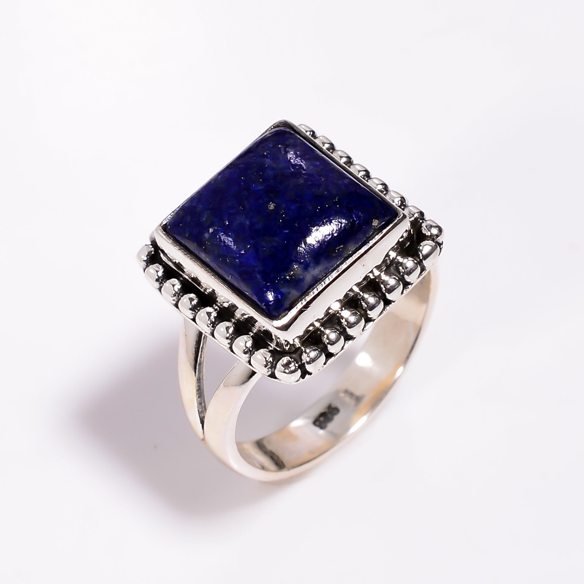 Lapis Lazuli 925 Sterling Silver Ring: Square Blue Gemstone