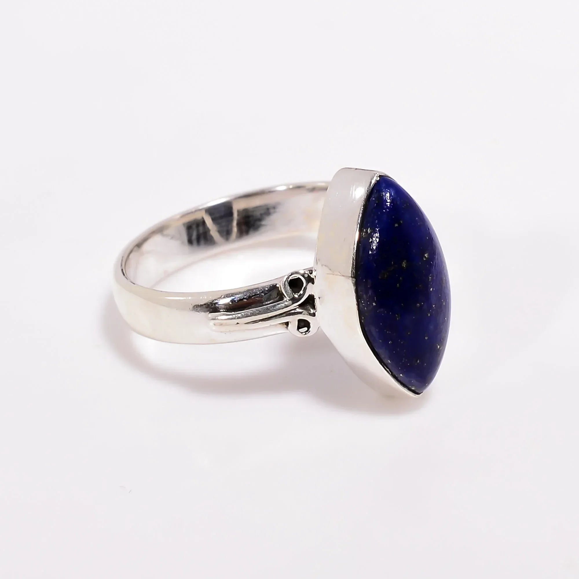 Handmade Lapis Lazuli Sterling Silver Ring: Marquise Boho Jewelry
