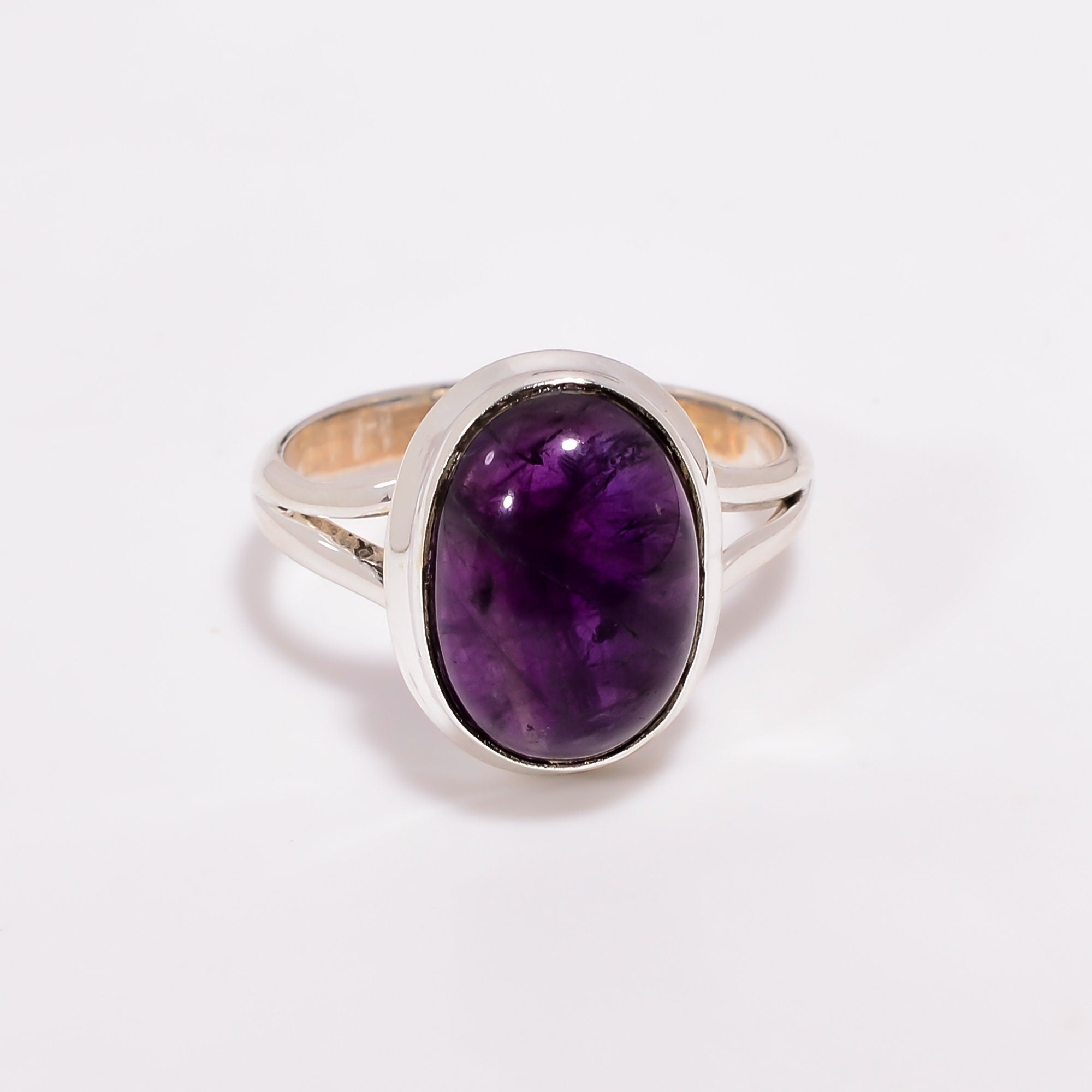 Natural Amethyst Ring: Oval Cabochon, 925 Sterling Silver, February Birthstone