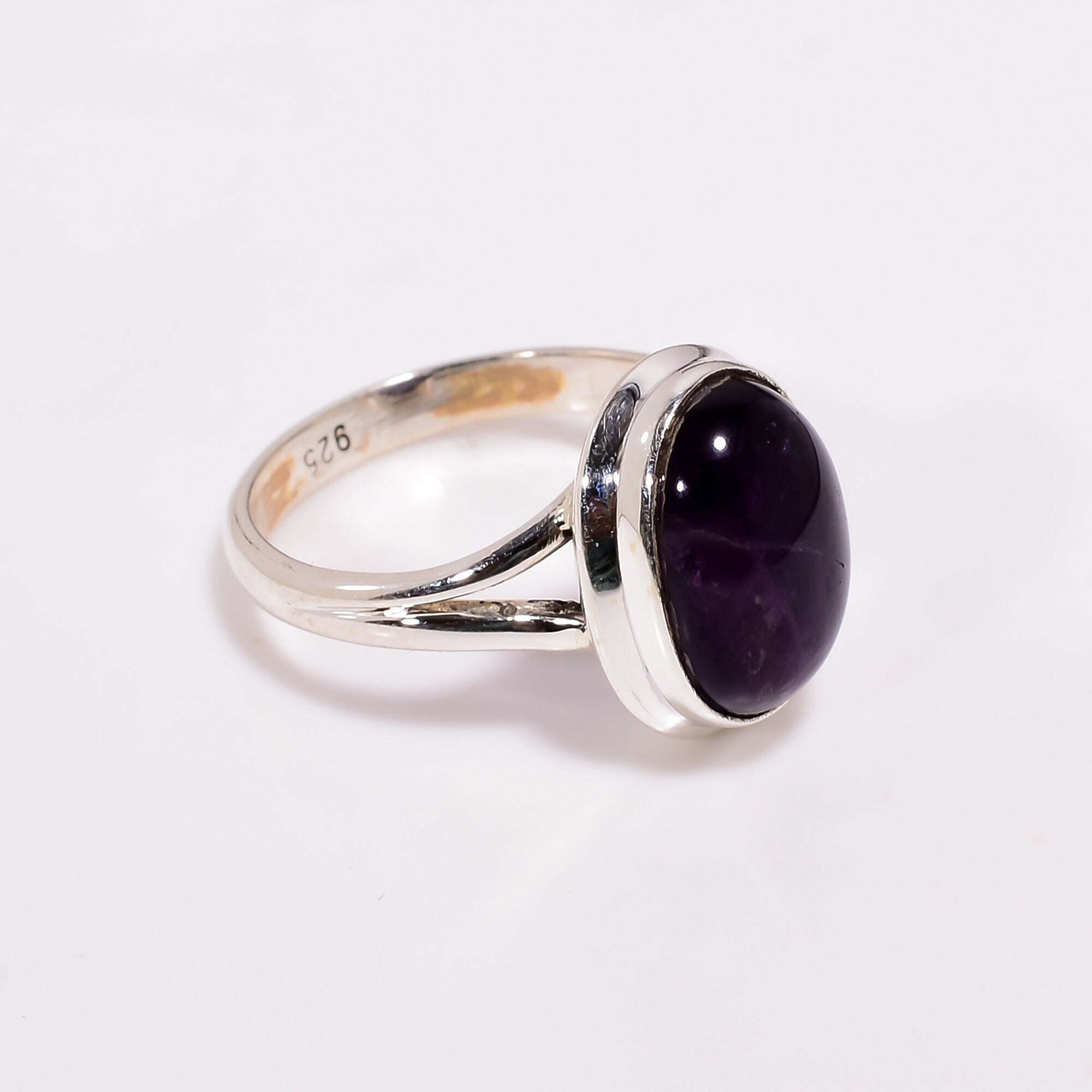 Natural Amethyst Ring: Oval Cabochon, 925 Sterling Silver, February Birthstone