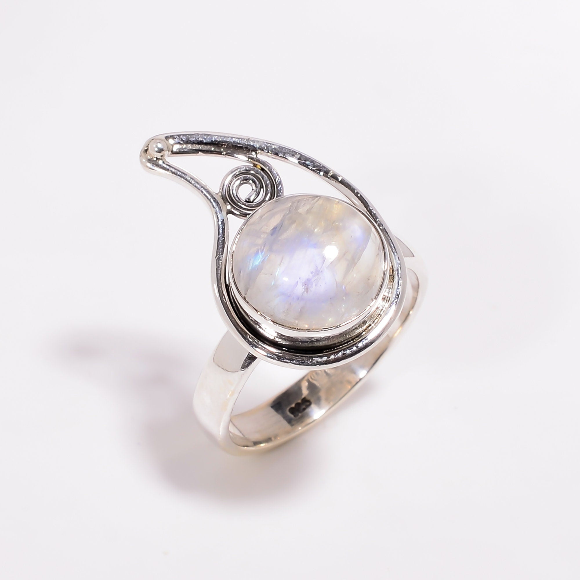 Natural Moonstone Ring: 925 Sterling Silver Handmade Jewelry