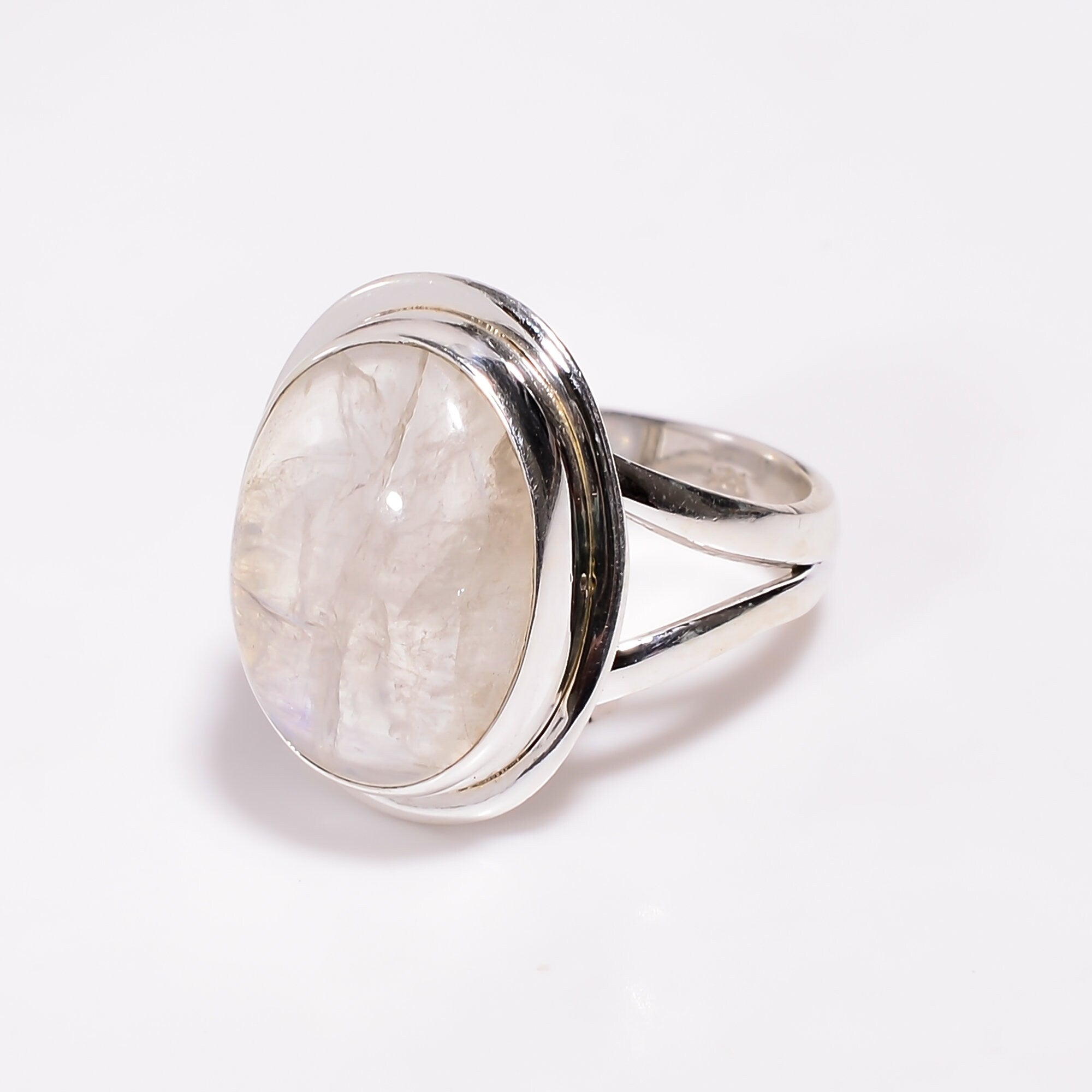 Rainbow Moonstone Ring: Oval Cabochon, 925 Sterling Silver, Handmade Jewelry