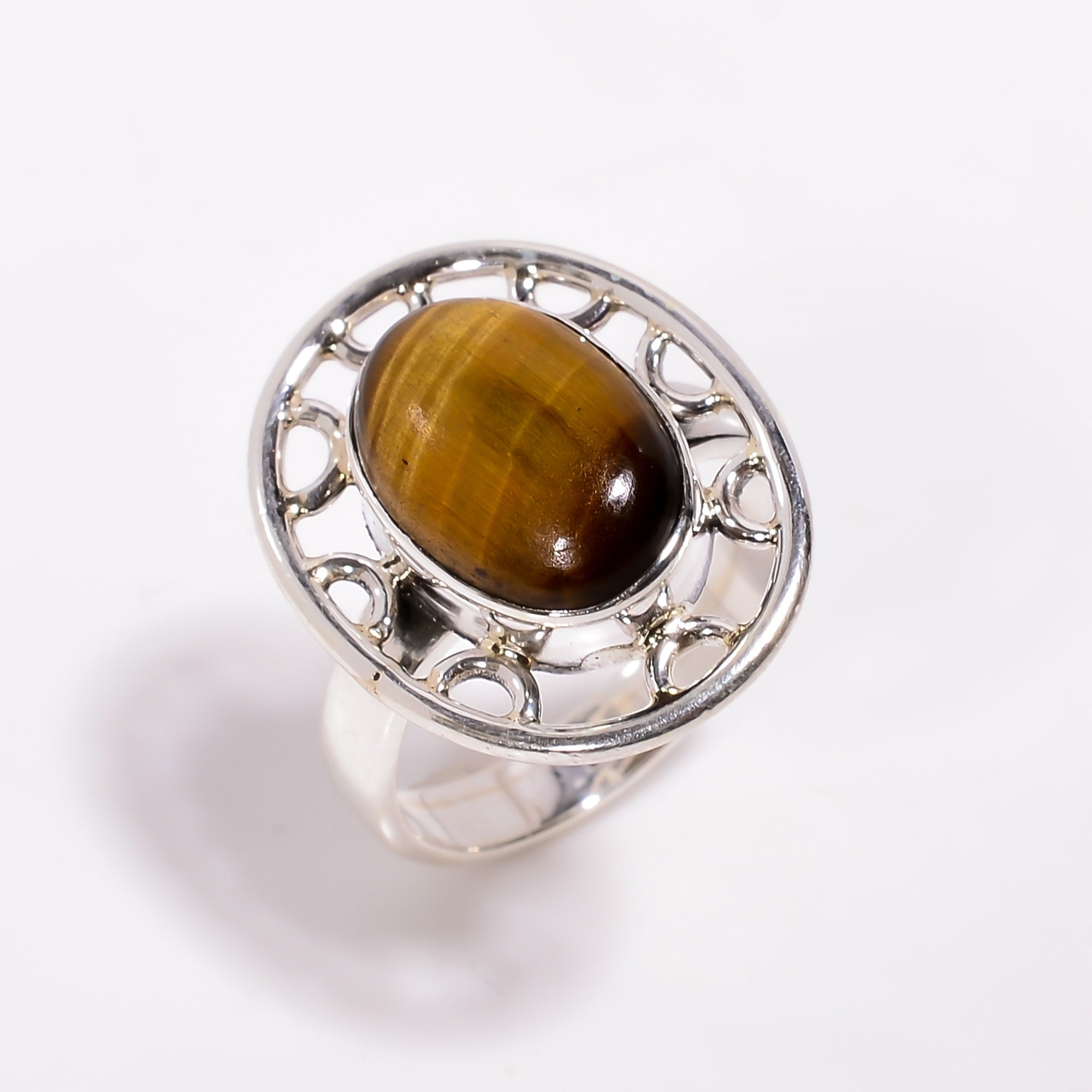 Handmade Tiger's Eye 925 Sterling Silver Ring: Boho Women's Jewelry