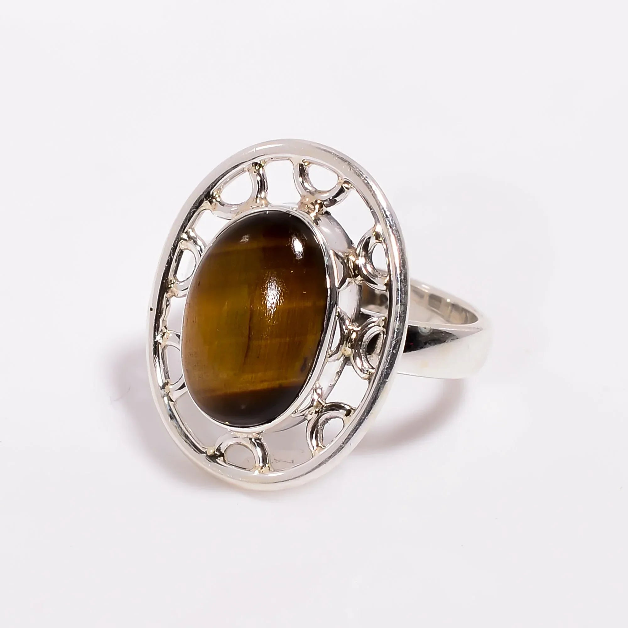 Handmade Tiger's Eye 925 Sterling Silver Ring: Boho Women's Jewelry