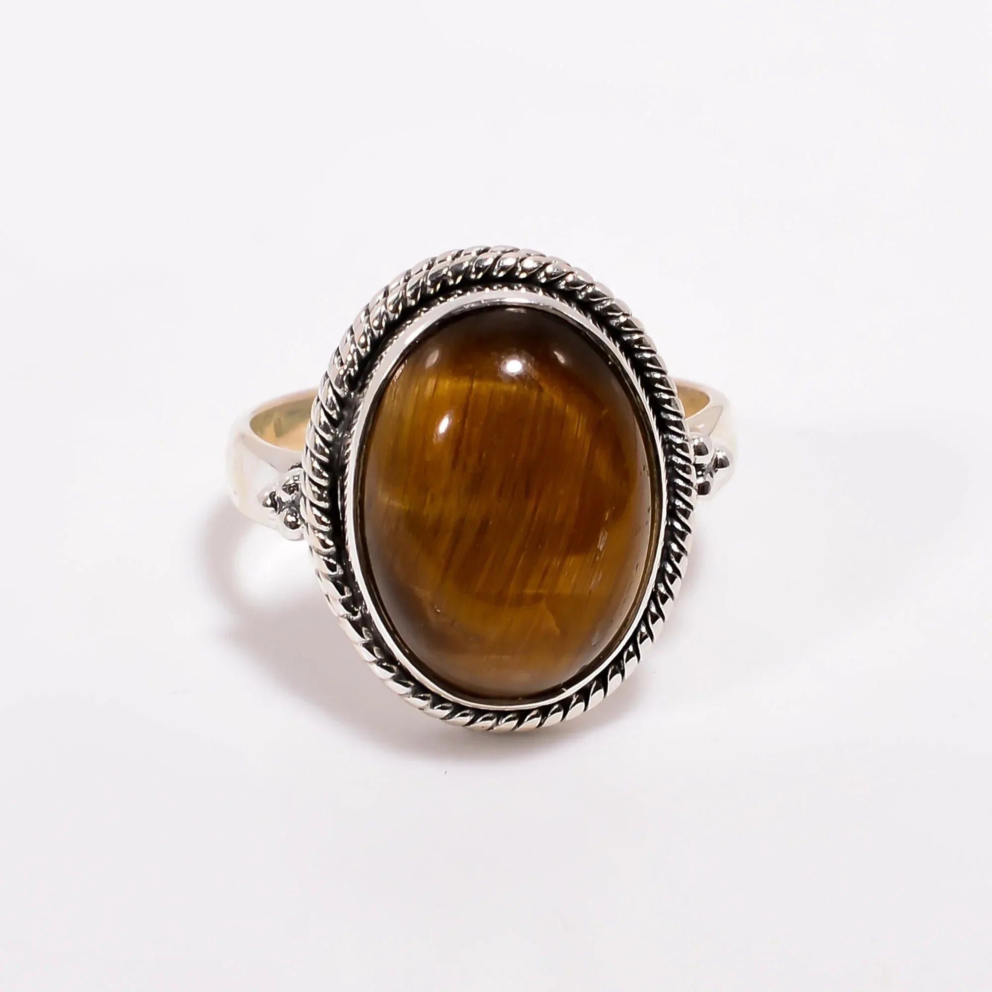 925 Sterling Silver Tiger's Eye Ring: Oval Gemstone Statement Ring