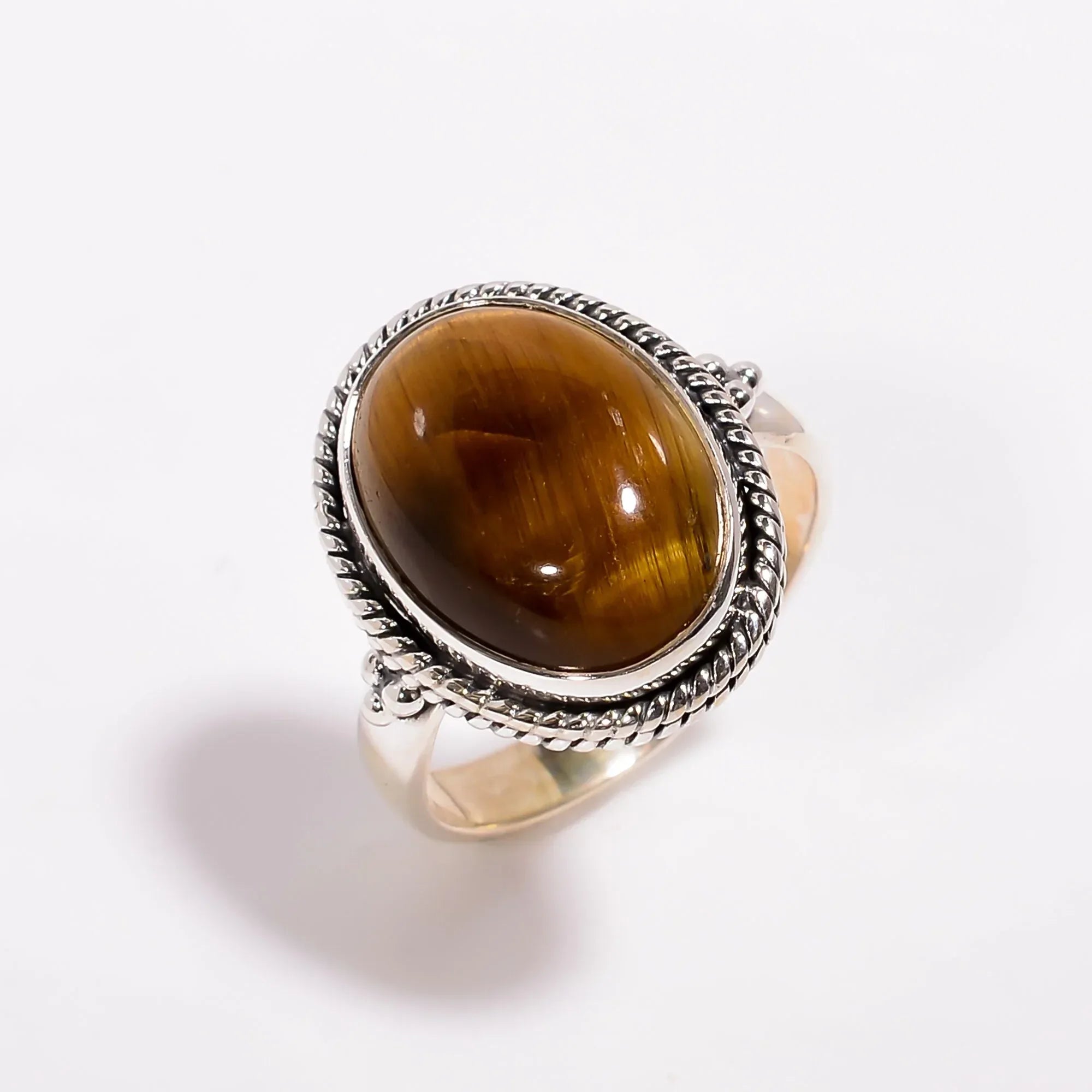 925 Sterling Silver Tiger's Eye Ring: Oval Gemstone Statement Ring