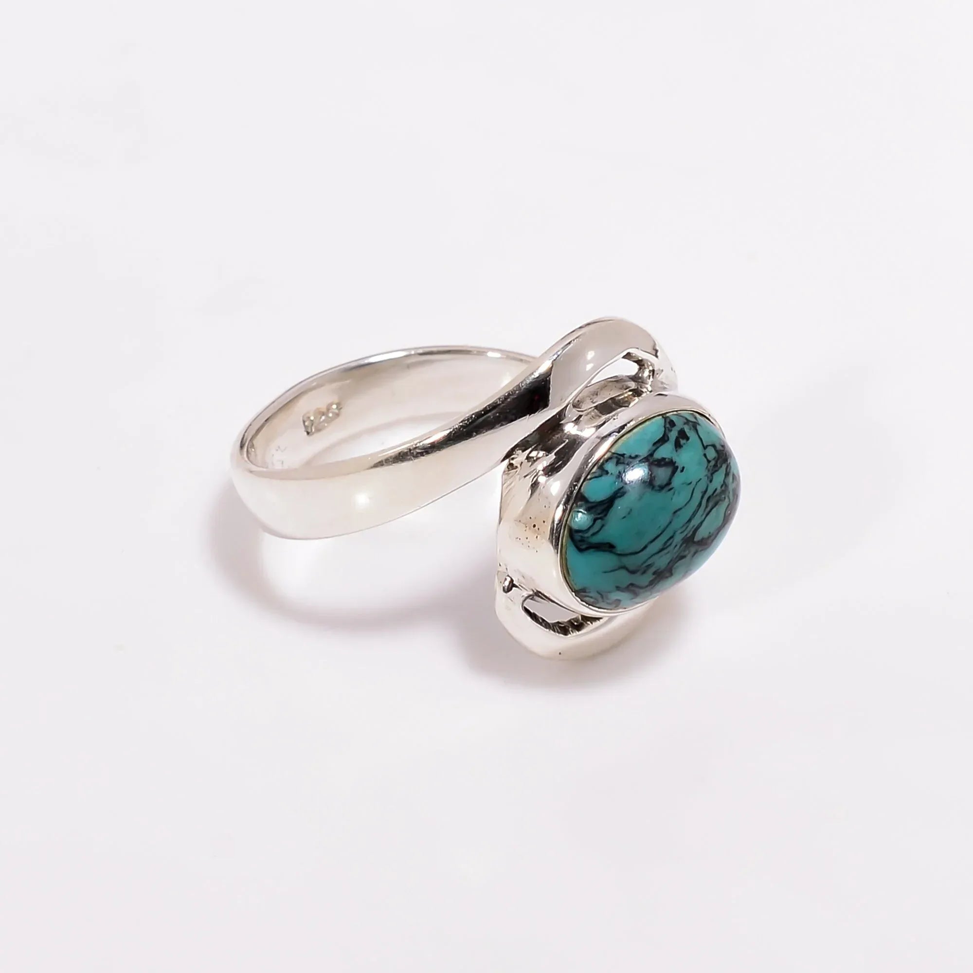 Boho Turquoise Ring in 925 Sterling Silver Oval Cabochon Design