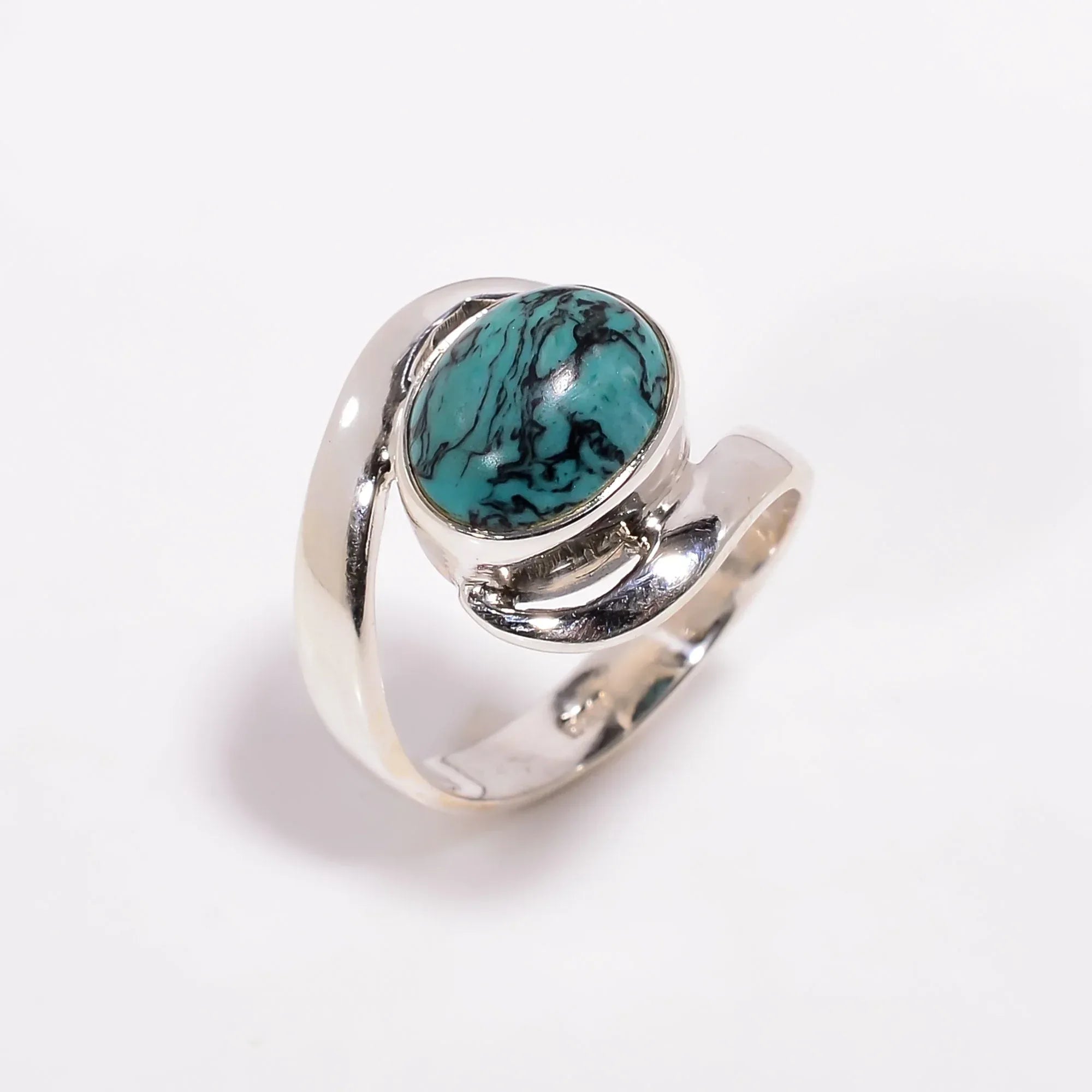 Boho Turquoise Ring in 925 Sterling Silver Oval Cabochon Design