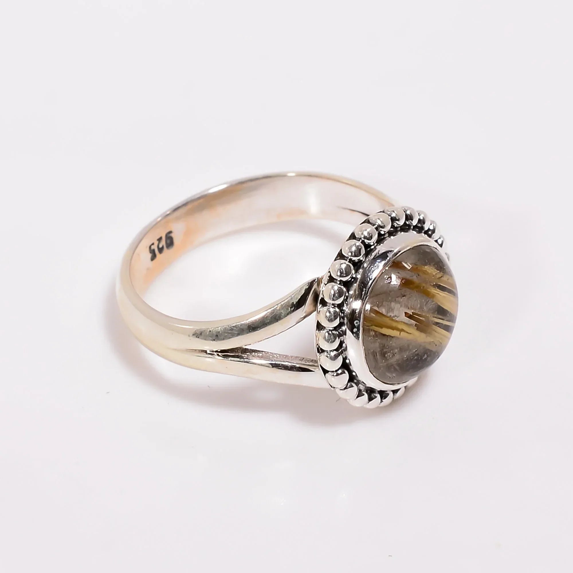 Golden Rutile Quartz Ring: 925 Sterling Silver Statement Jewelry