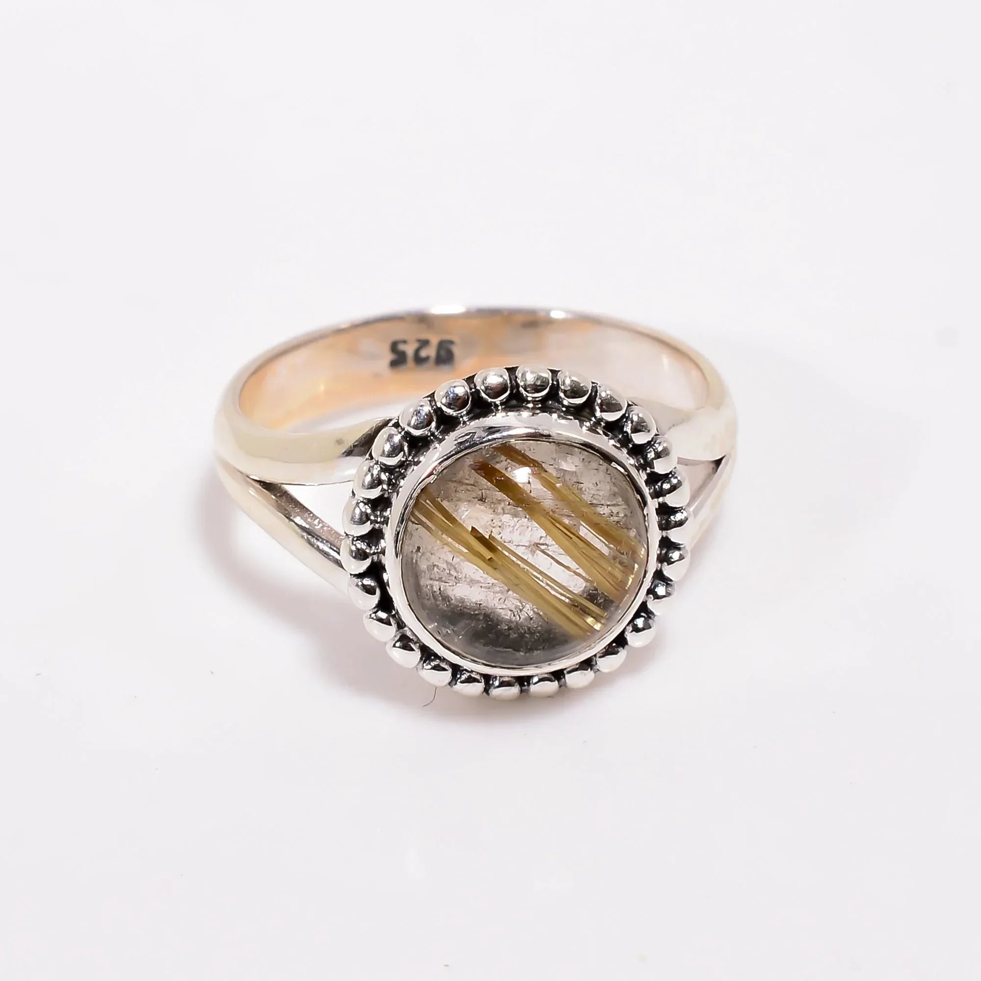 Golden Rutile Quartz Ring: 925 Sterling Silver Statement Jewelry