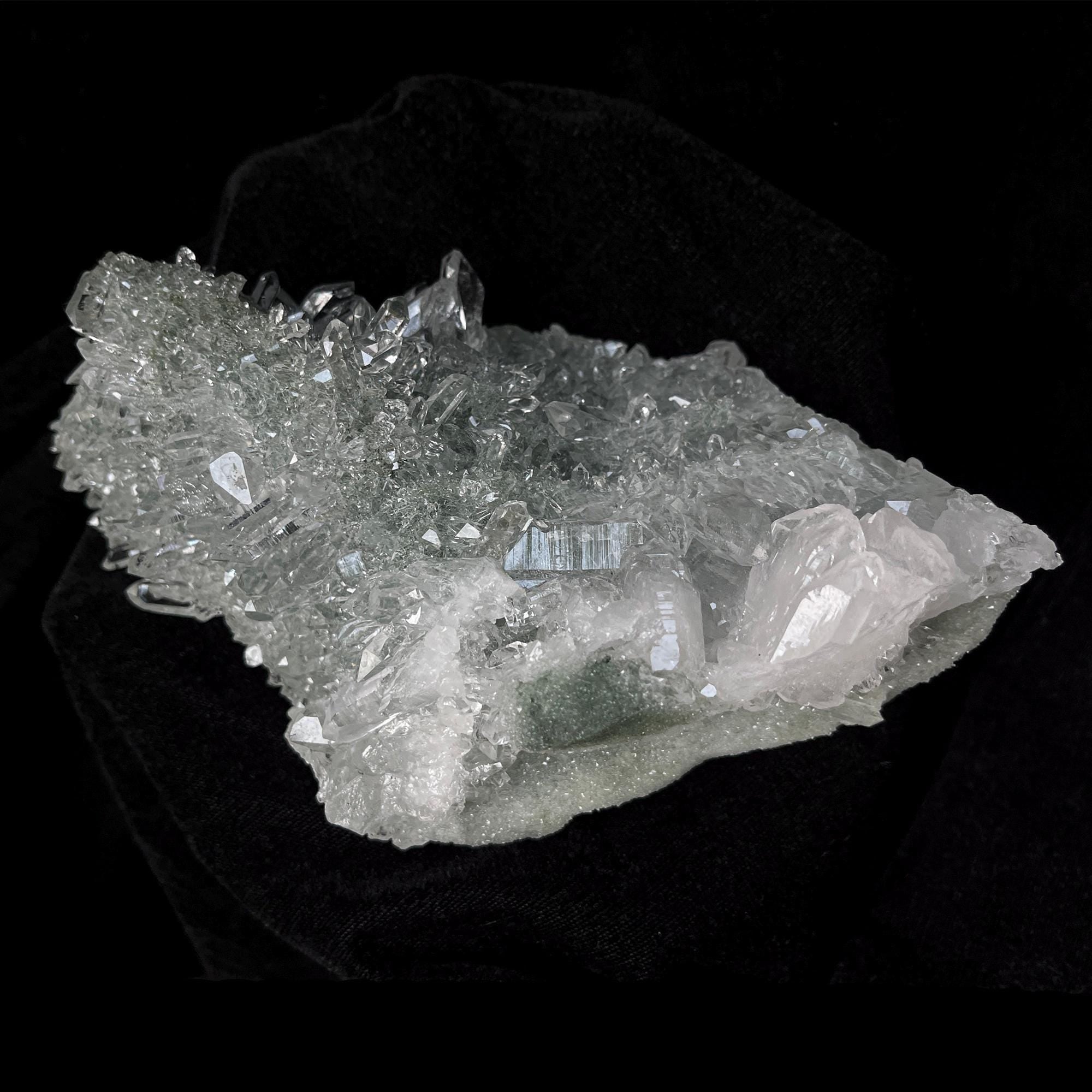 Natural Green Chlorite Quartz Cluster Rough Himalayan Quartz Crystal Specimen from India, Unique Mineral Structure Cluster