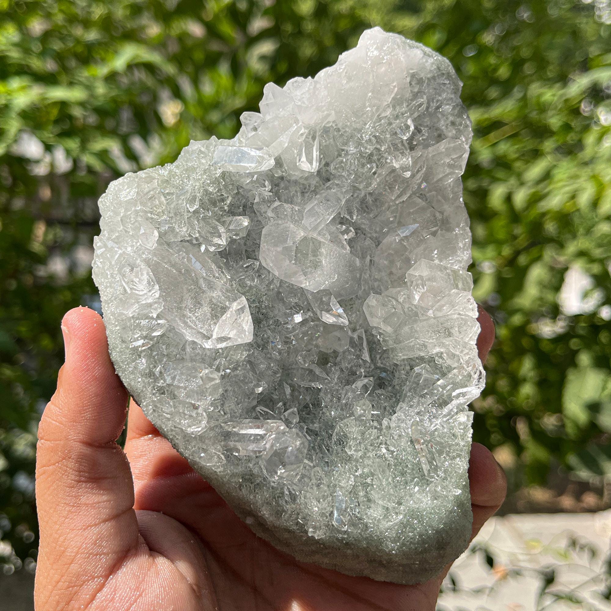Natural Self-Standing Green Chlorite Quartz Crystal 525gm Manihar Cluster Raw Pointed Specimen | Mineral Rough Healing