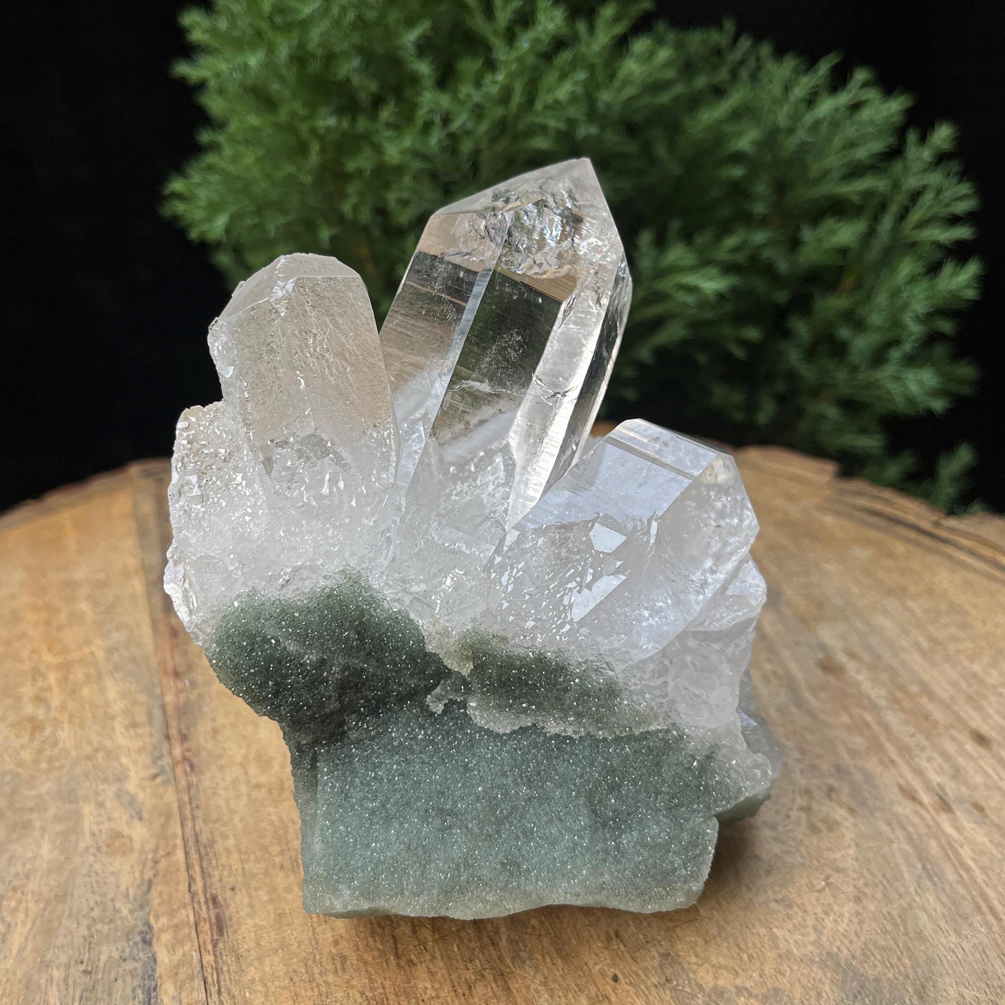 Green Chlorite Quartz Crystal Cluster: Natural Healing Stone 620gm