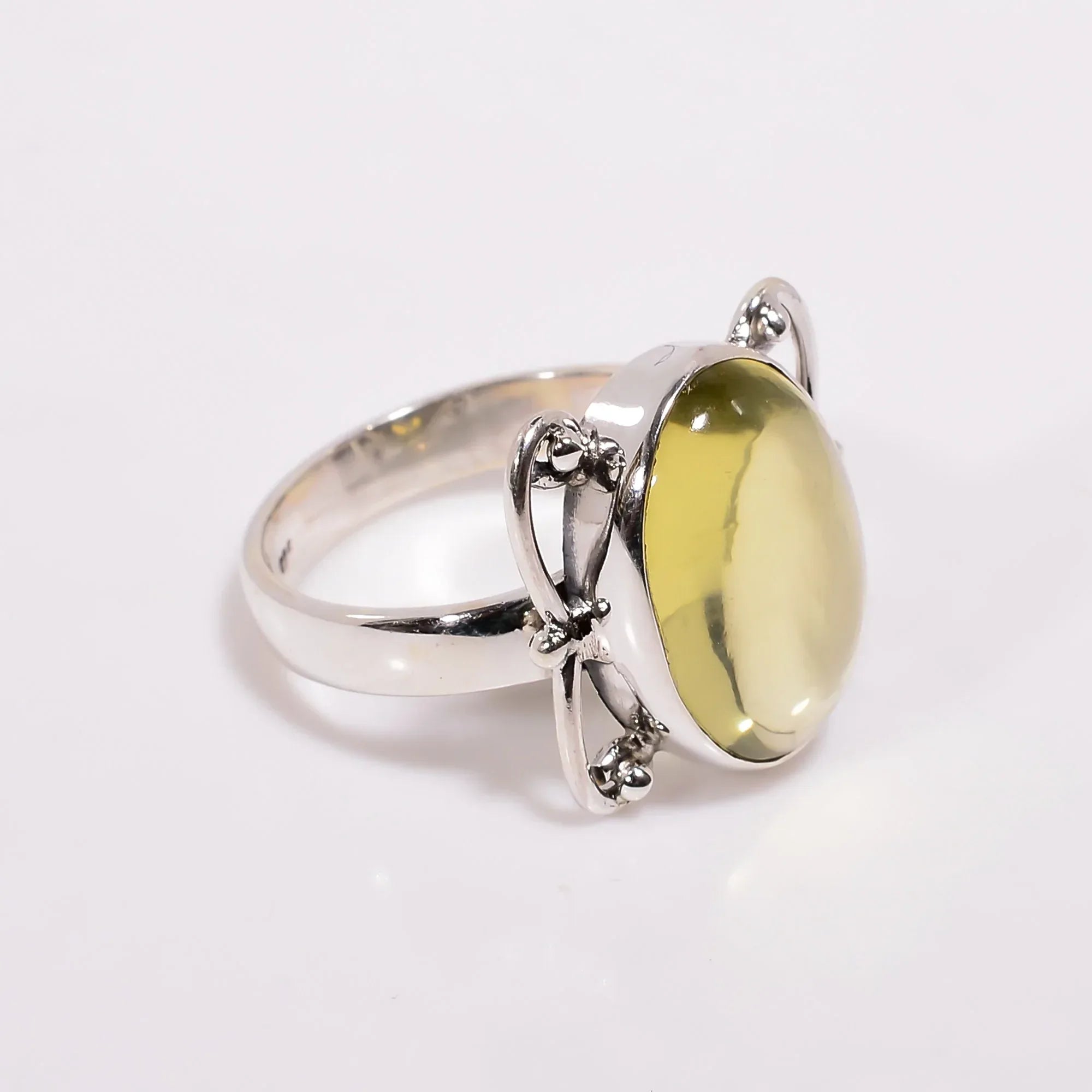 Handmade Lemon Quartz Ring: 925 Sterling Silver Boho Statement Jewelry
