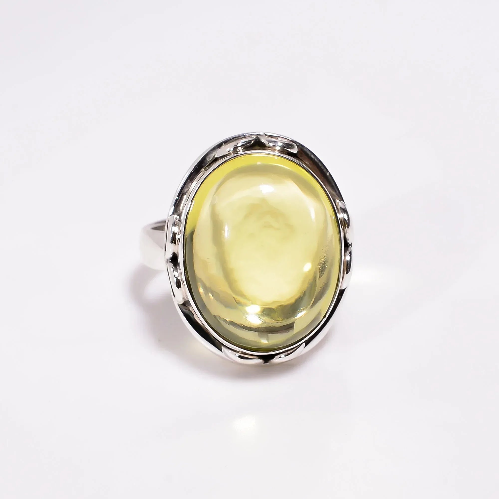Handmade Lemon Quartz Ring: Oval Sterling Silver Boho Jewelry