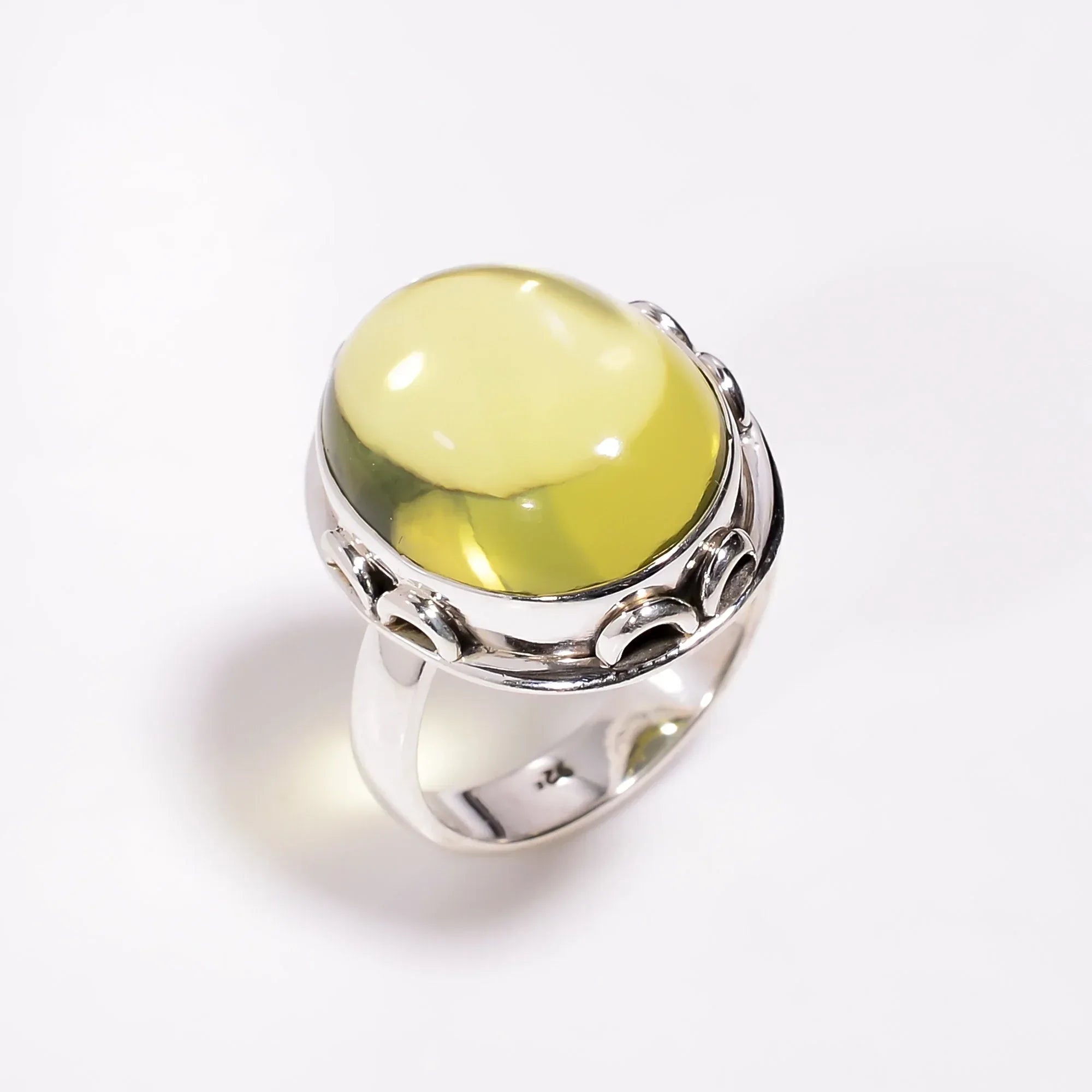 Handmade Lemon Quartz Ring: Oval Sterling Silver Boho Jewelry