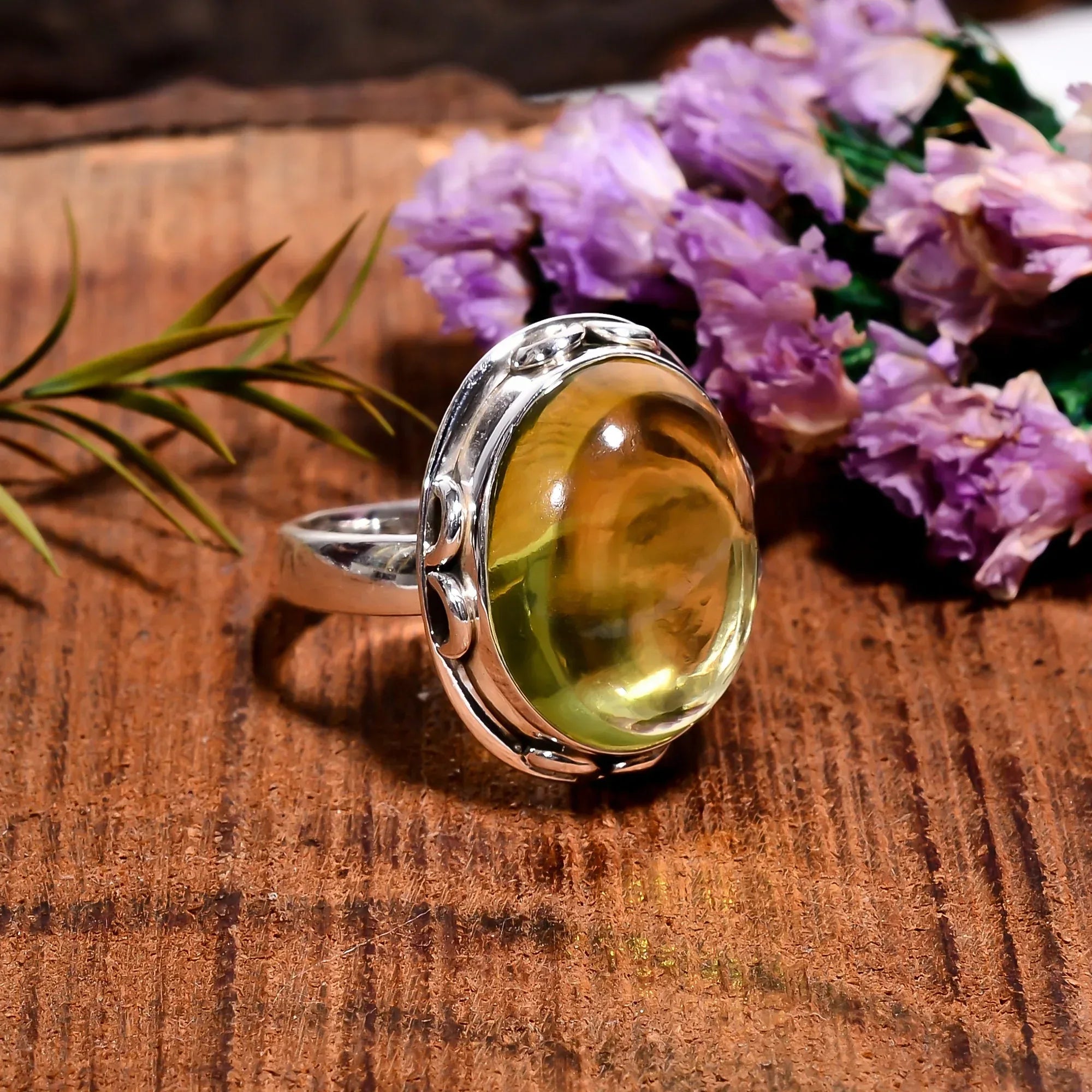 Handmade Lemon Quartz Ring: Oval Sterling Silver Boho Jewelry