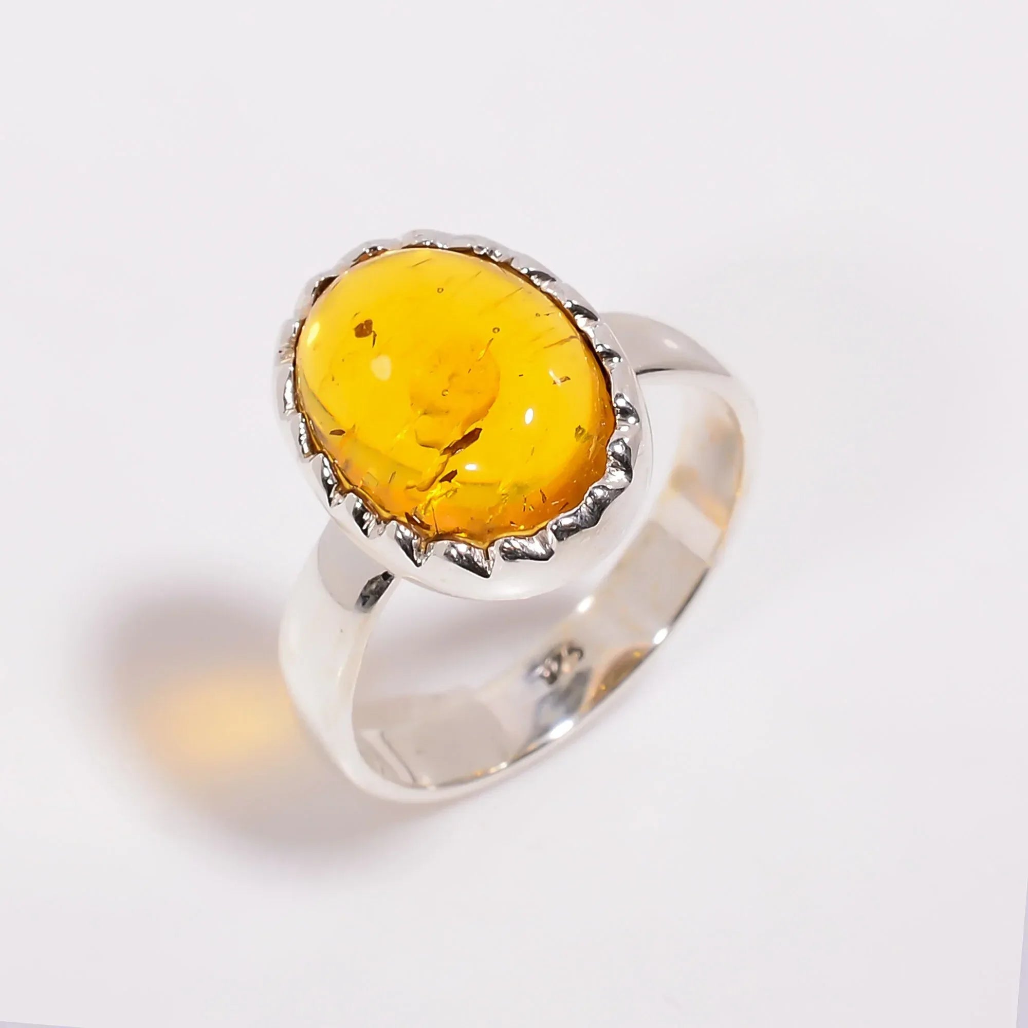 Handmade Honey Baltic Amber Ring: 925 Sterling Silver, Oval Cabochon
