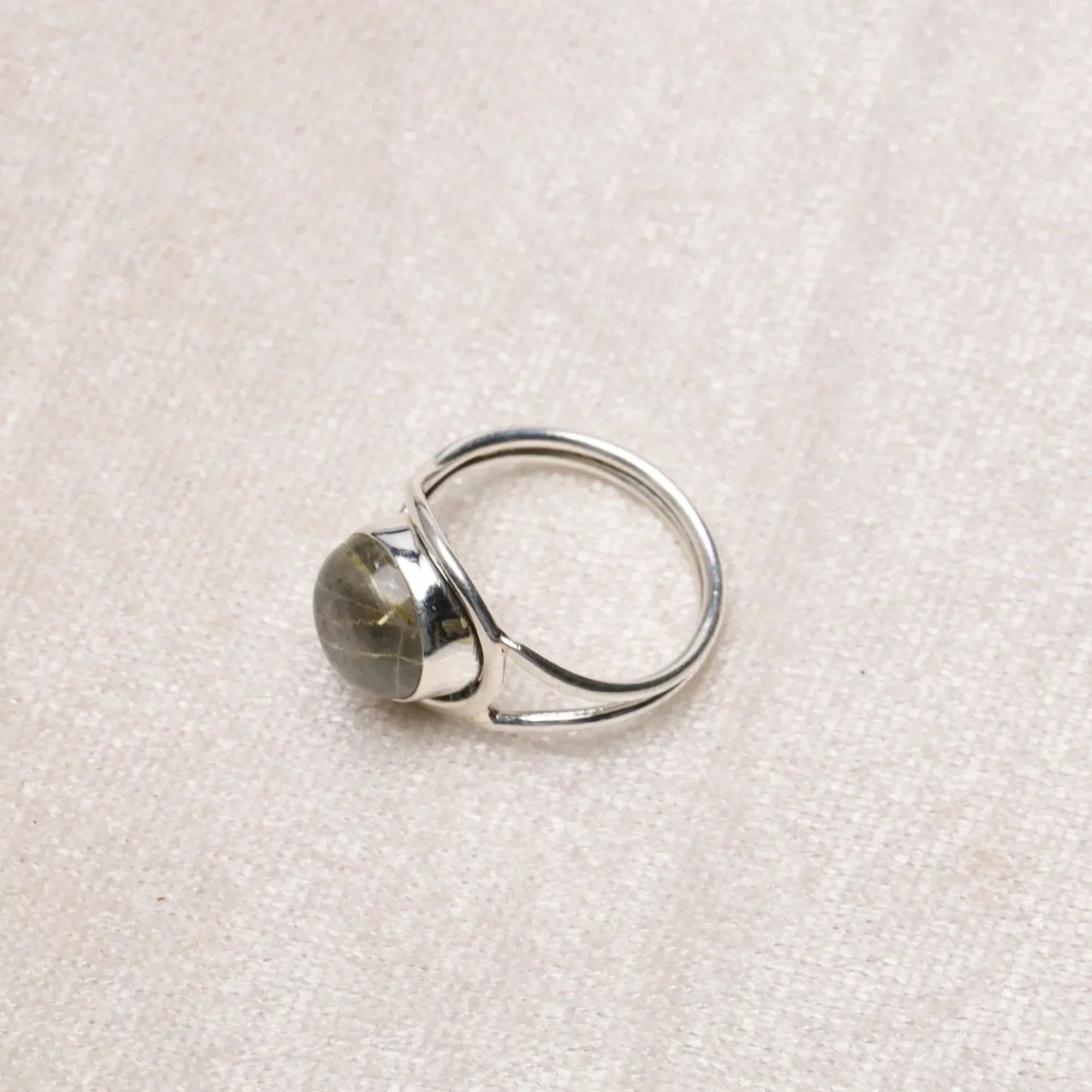 Golden Rutile Quartz Ring: Handmade 925 Sterling Silver Cabochon