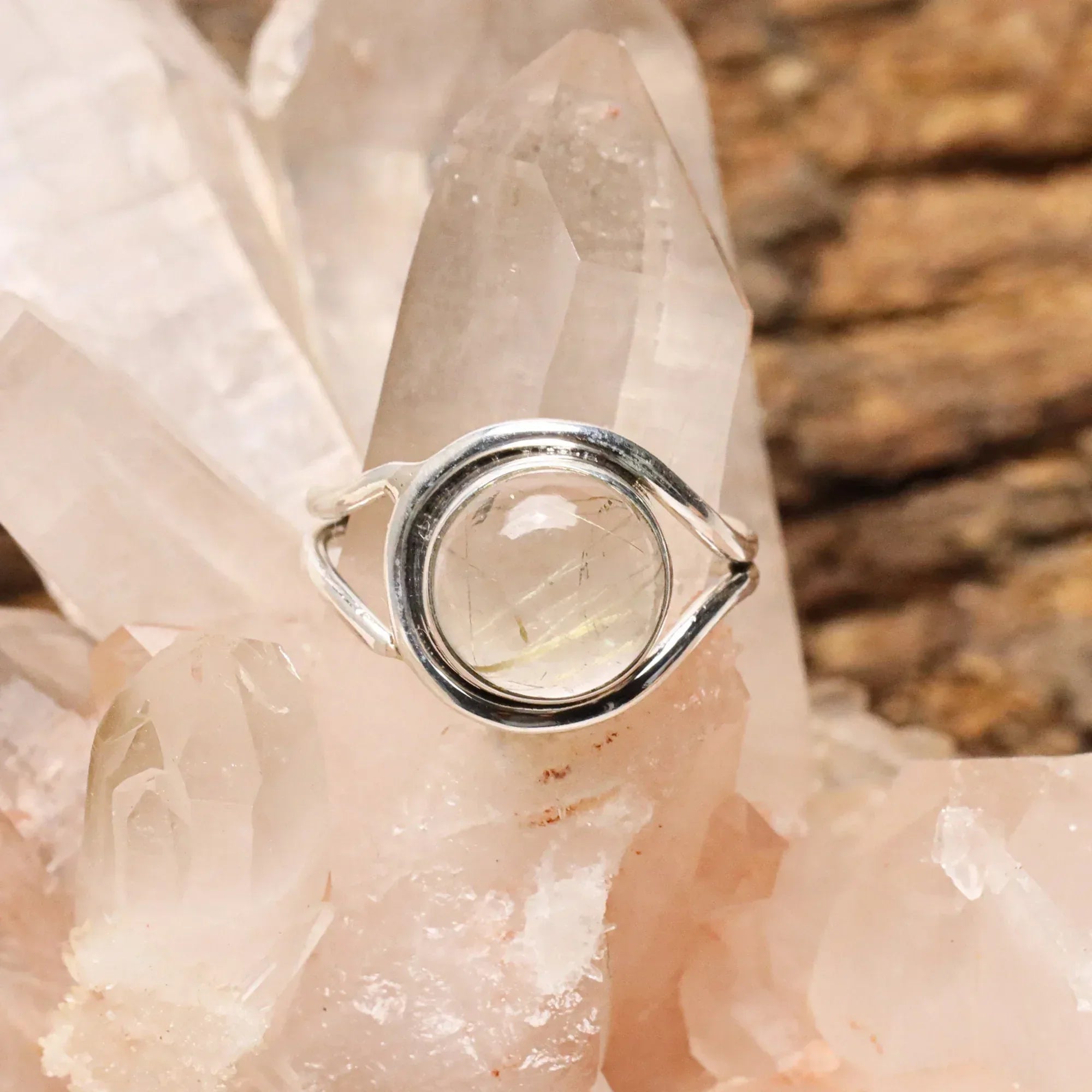 Golden Rutile Quartz Ring: Handmade 925 Sterling Silver Cabochon