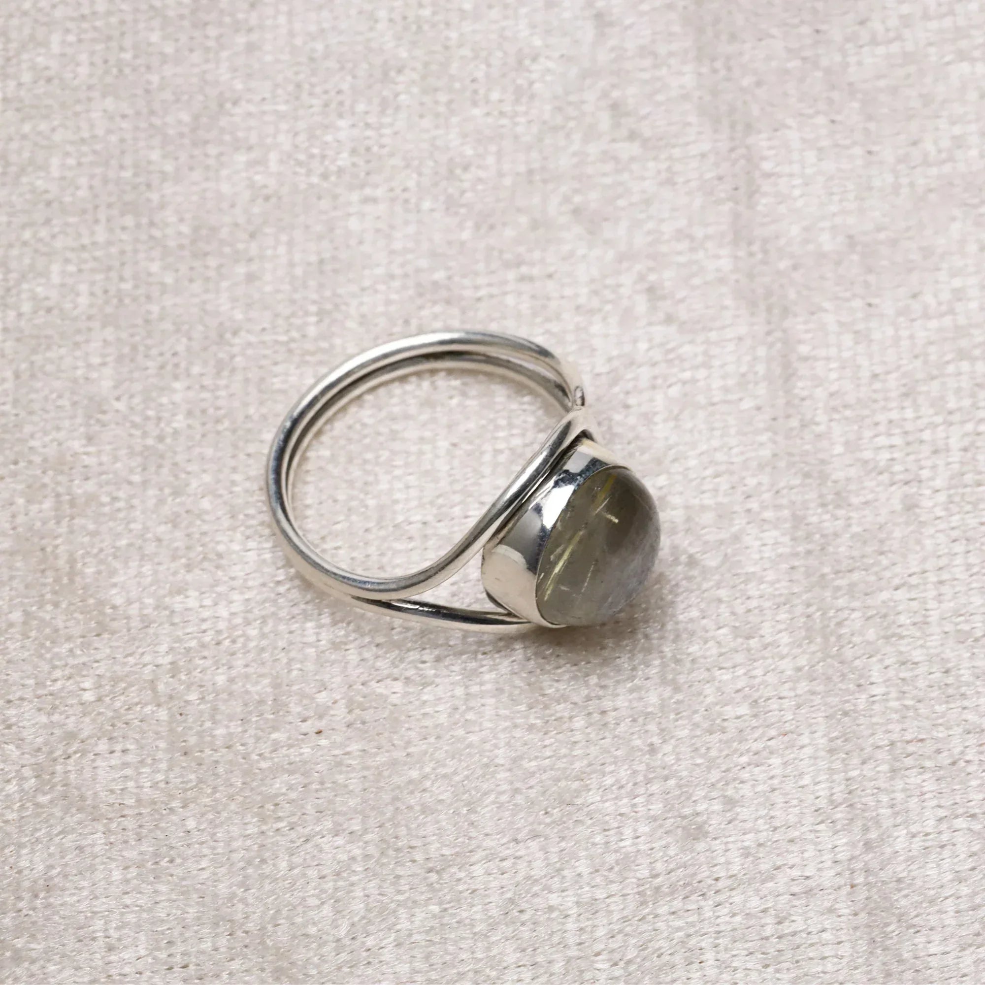 Golden Rutile Quartz Ring: Handmade 925 Sterling Silver Cabochon