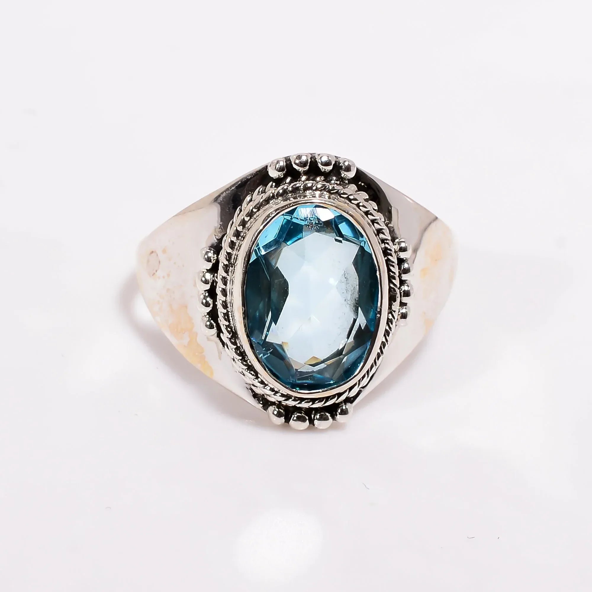 Blue Topaz 925 Sterling Silver Ring - Boho Faceted Gemstone Jewelry