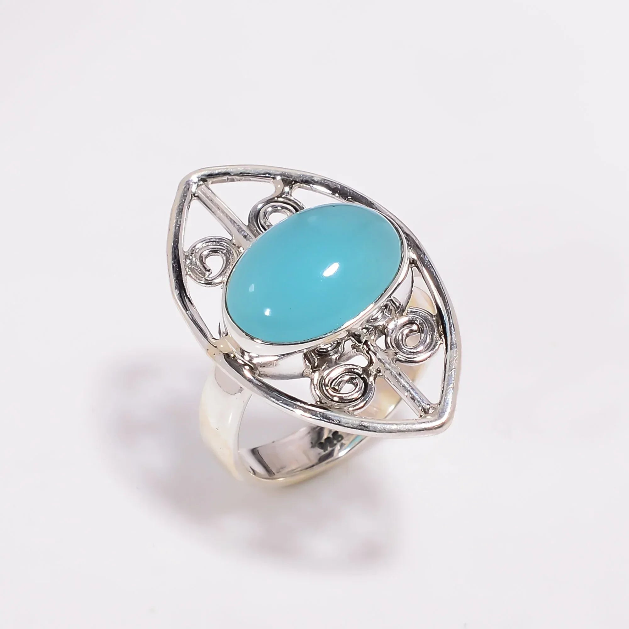 Chalcedony Statement Ring: Oval Sky Blue Gem, Sterling Silver