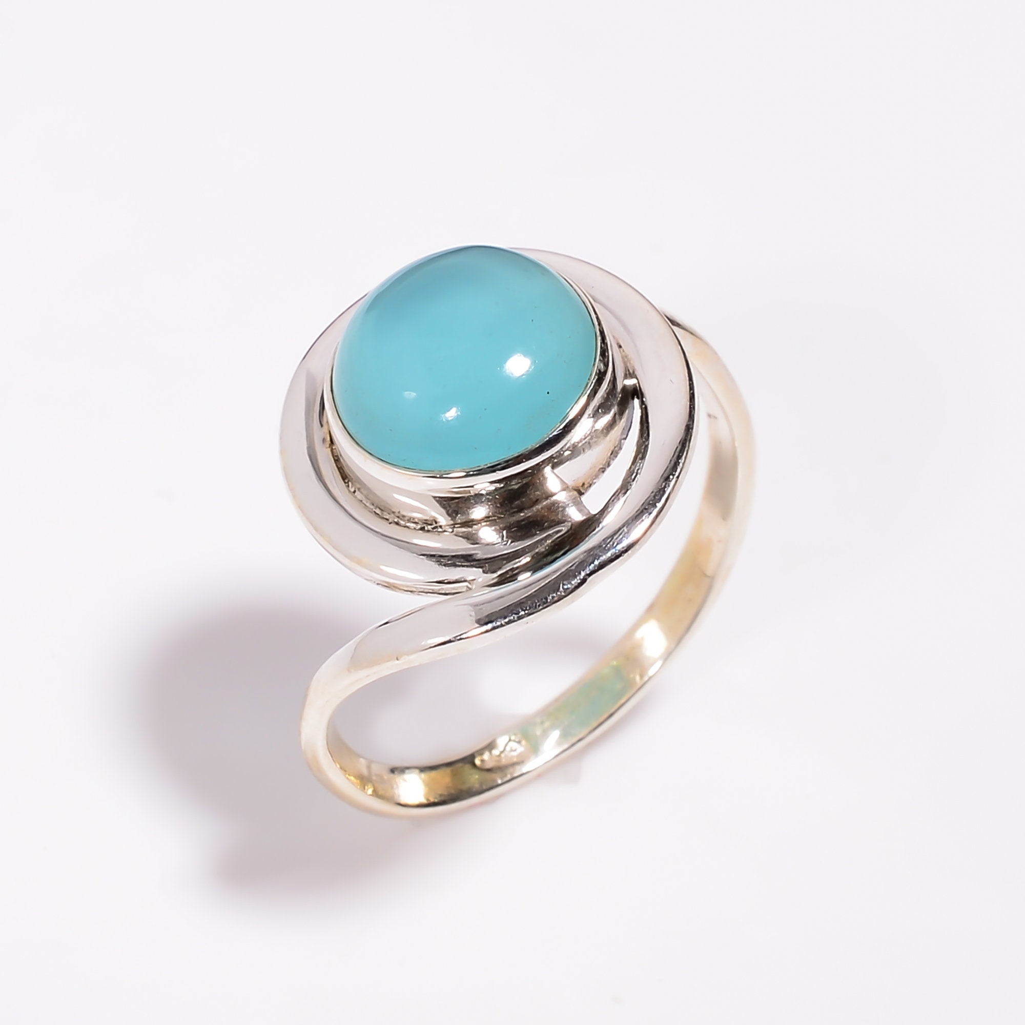 Sky Blue Chalcedony Ring: Handmade 925 Sterling Silver Gemstone