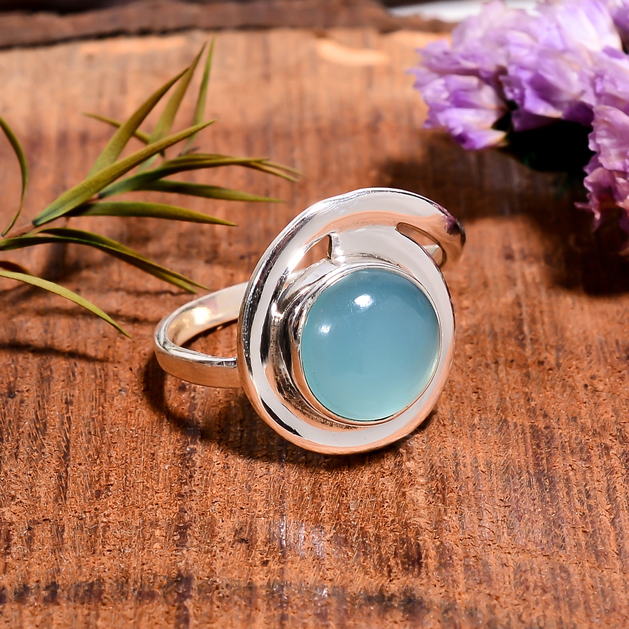 Sky Blue Chalcedony Ring: Handmade 925 Sterling Silver Gemstone
