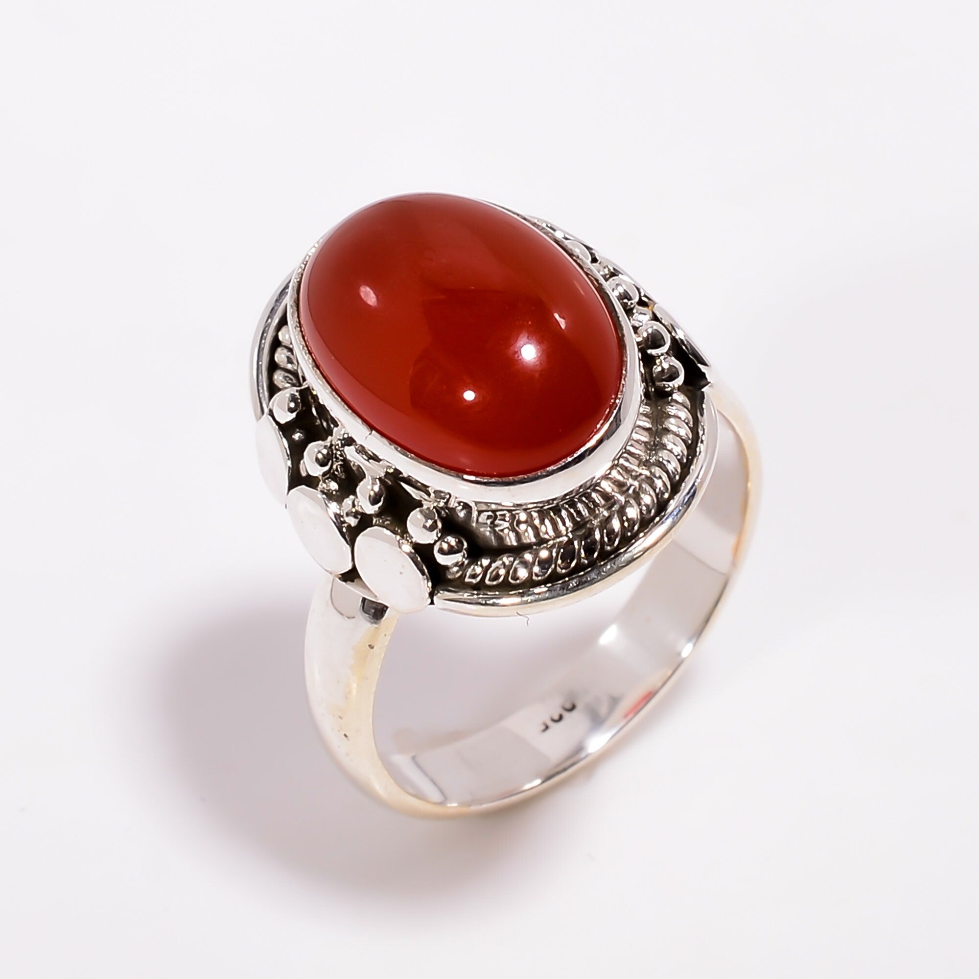 Natural Red Onyx Ring: Vintage Bezel 925 Sterling Silver