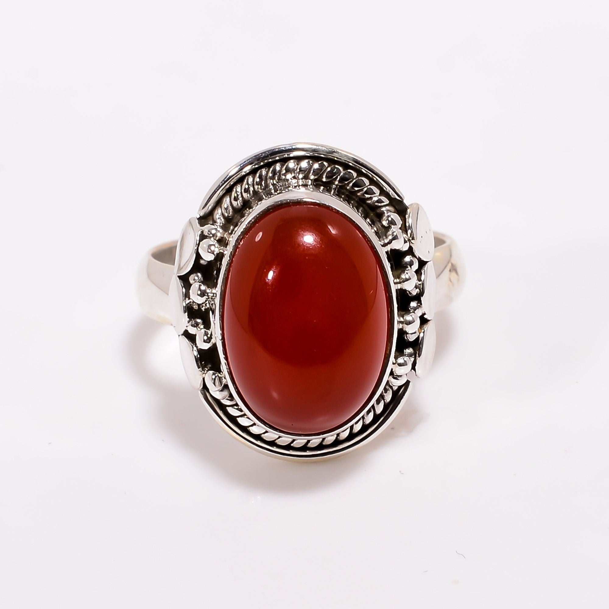 Natural Red Onyx Ring: Vintage Bezel 925 Sterling Silver
