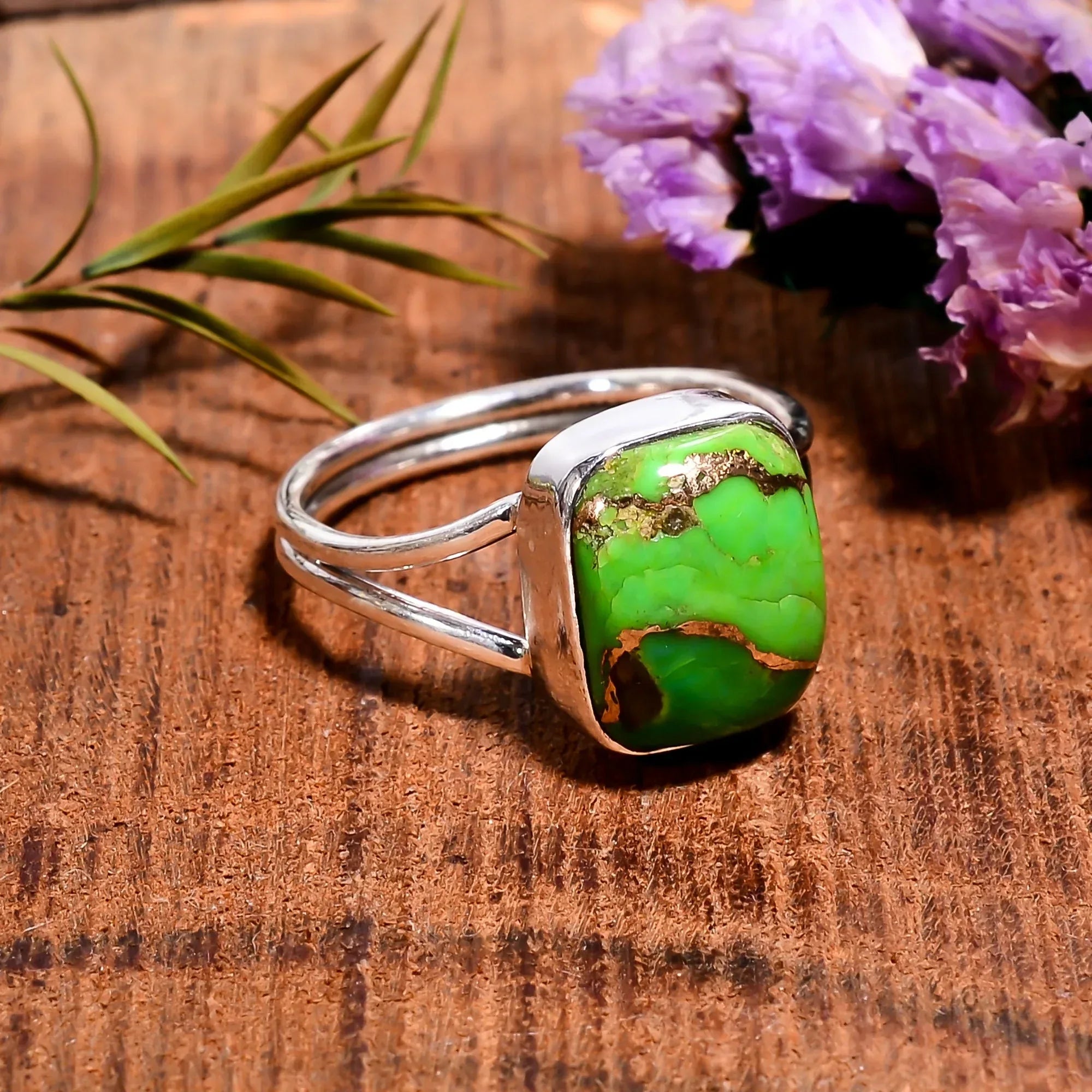Green Turquoise Sterling Silver Ring: Cushion Cut Boho Jewelry jewelry