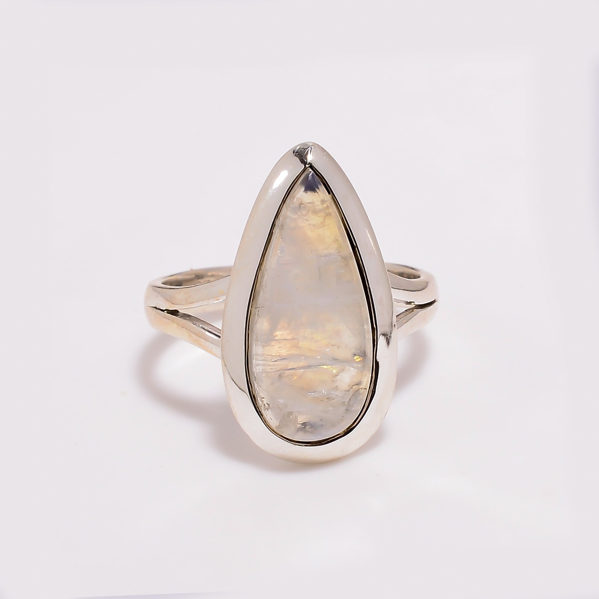 Pear Moonstone Ring: 925 Sterling Silver, June Birthstone